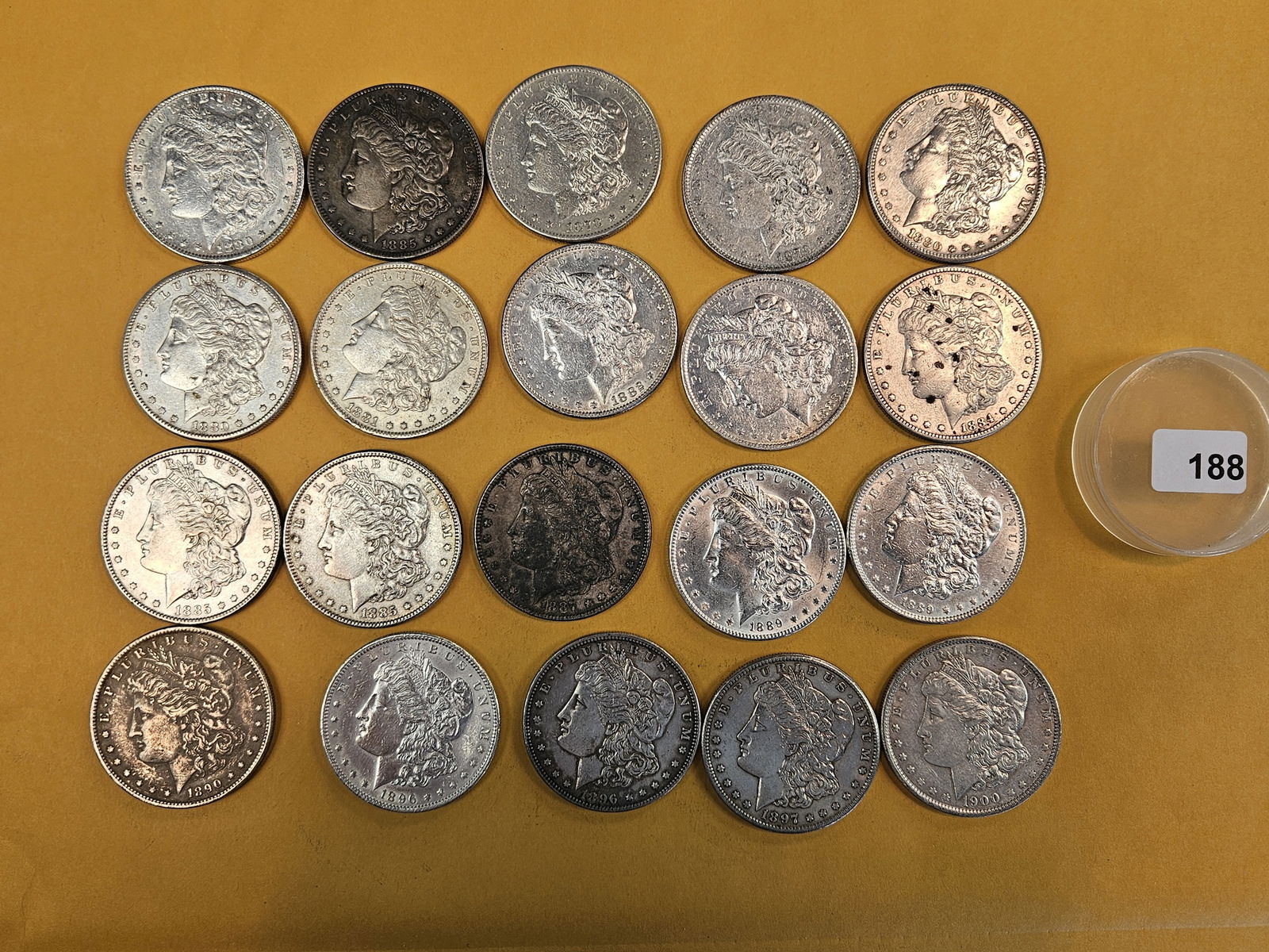 ** FULL ROLL ** Twenty Morgan Silver Dollars: All pre-1904. Grades from Extra Fine through Choice Brilliant Uncirculated - details 