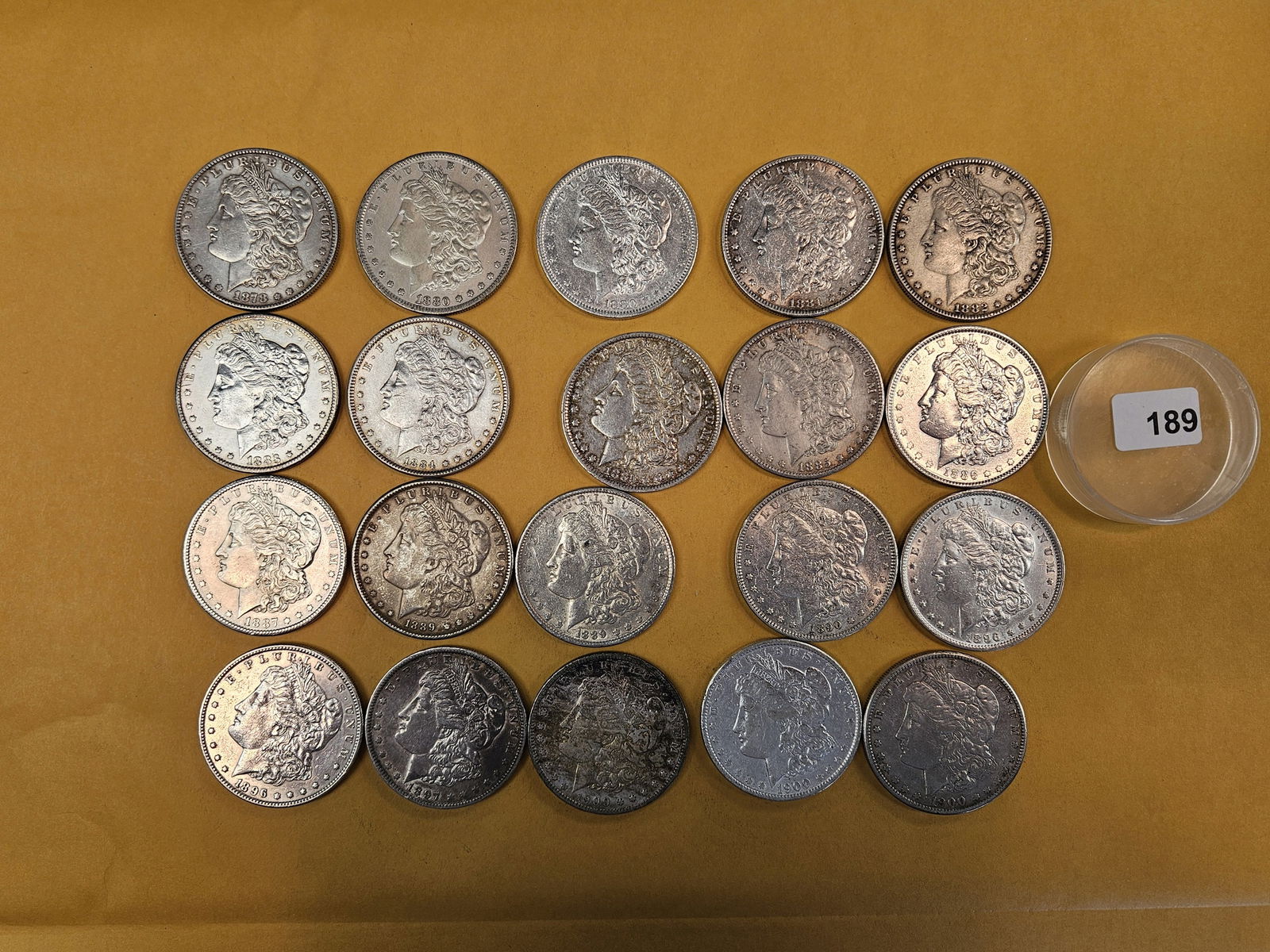 ** FULL ROLL ** Twenty Morgan Silver Dollars: All pre-1904. Grades from Very Fine Plus through Choice Brilliant Uncirculated - details 