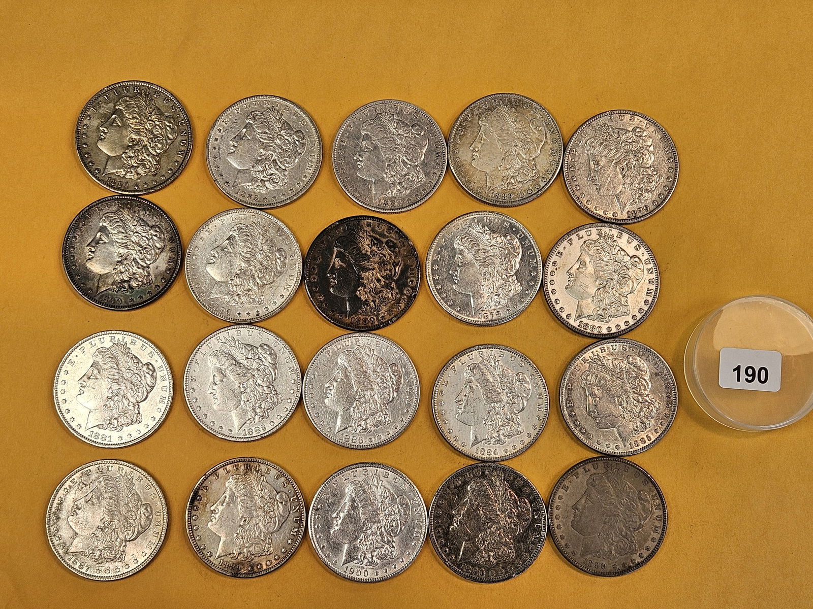 ** FULL ROLL ** Twenty Morgan Silver Dollars: All pre-1904. Grades from Extra Fine through Choice Brilliant Uncirculated - details 