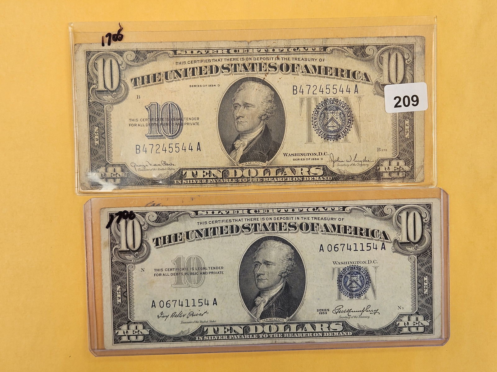 Series of 1934-D and 1953 Ten Dollar Silver Certificates (1 of 2)