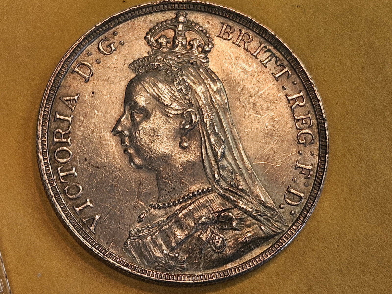 Bright About Uncirculated plus 1892 Great Britain silver Crown! - 4