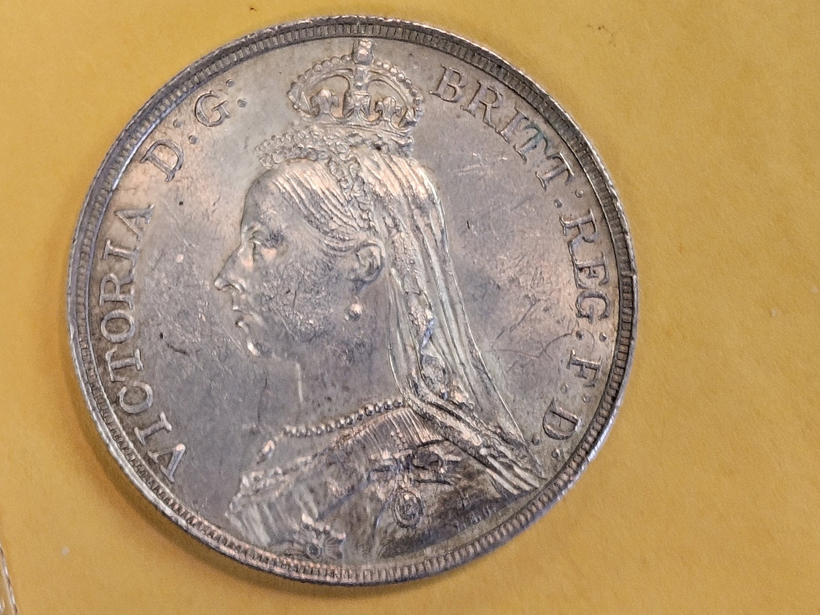 Bright About Uncirculated plus 1892 Great Britain silver Crown! - 5