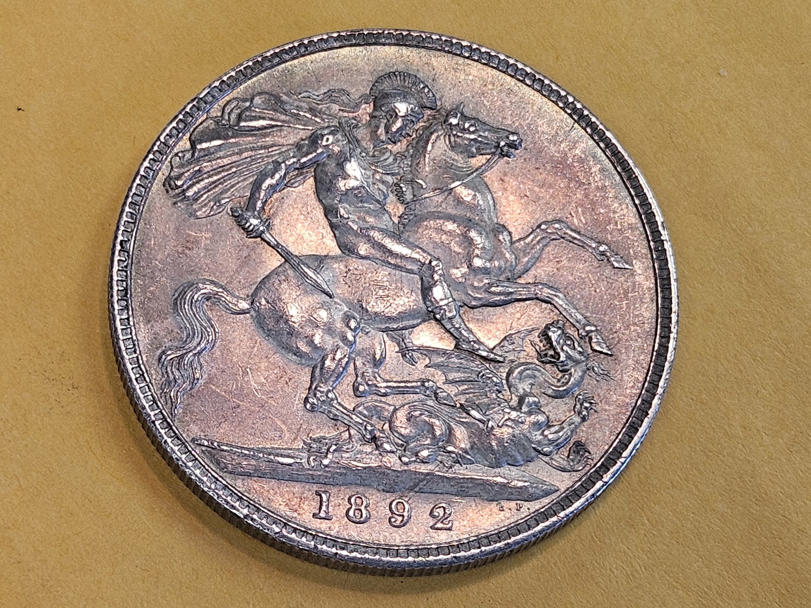 Bright About Uncirculated plus 1892 Great Britain silver Crown! - 6