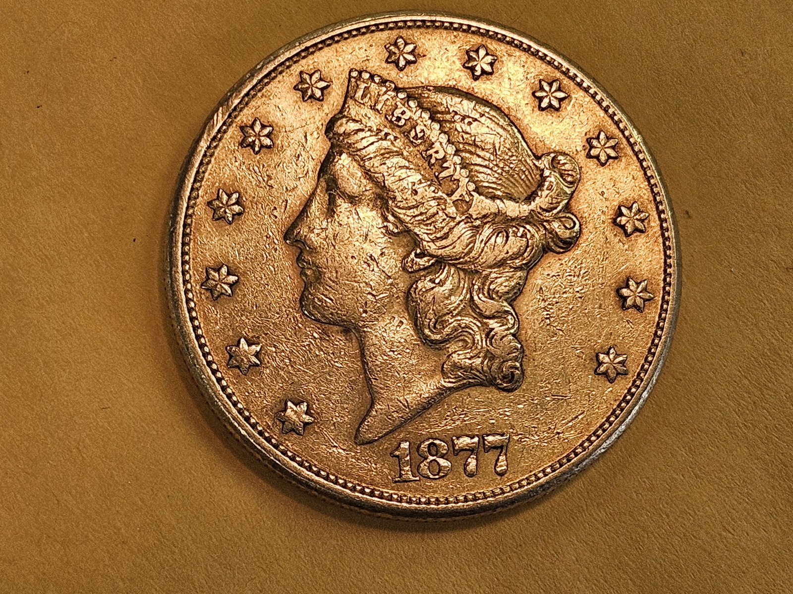 GOLD! Brilliant 1877 Gold Liberty head Twenty Dollar Double Eagle - 4