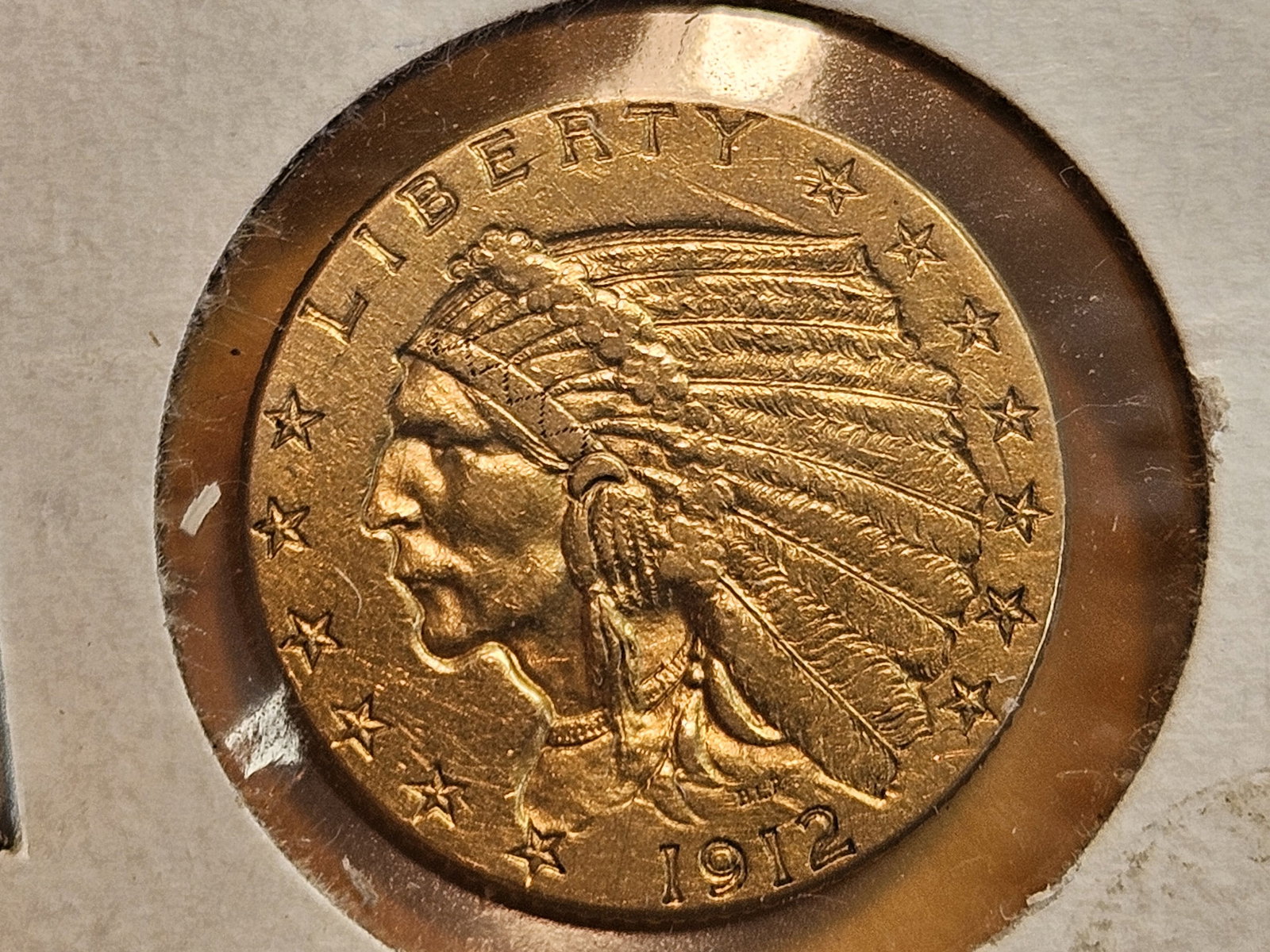 GOLD! Brilliant About Uncirculated 1912 Gold Indian Head $2.5 Dollars: Quarter Eagle 