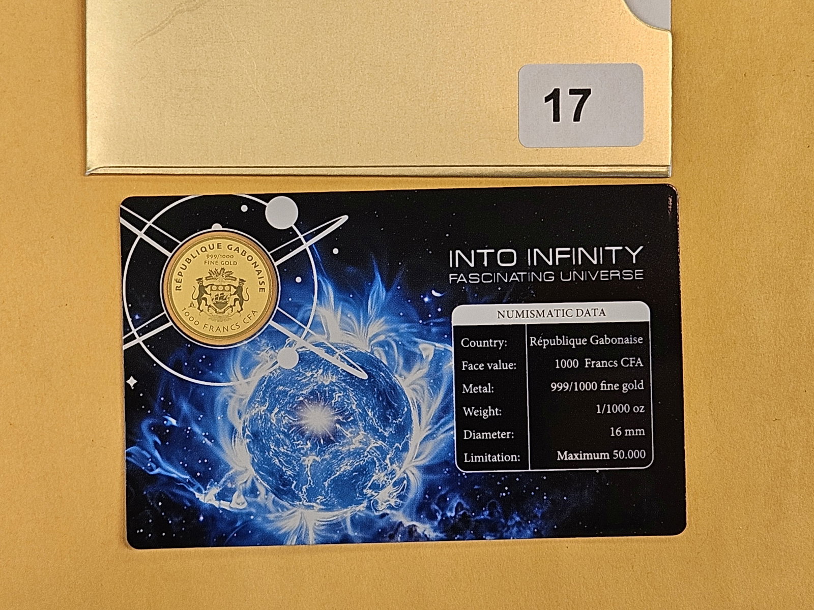 GOLD! GEM Republique Gabonaise GOLD 1000 Francs CFA: In Assay card