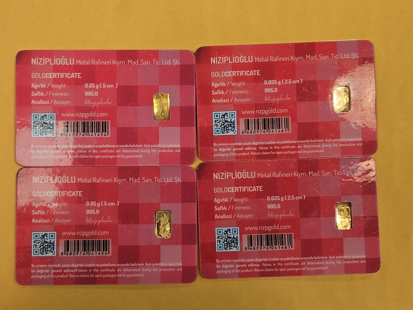 GOLD! Four NZP Turkey Gold .995 Gold Bars in Assay Holders - 2