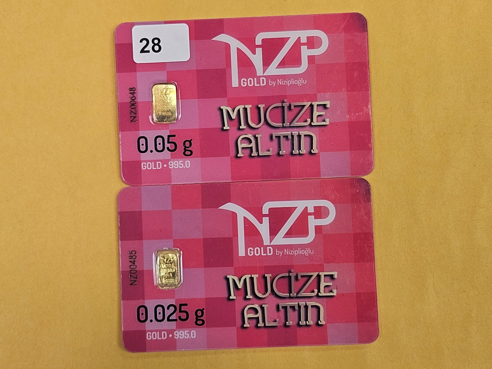 GOLD! Two NZP Turkey Gold .995 Gold Bars in Assay Holders: NZP Gold by Niziplioglu. Mixed weights