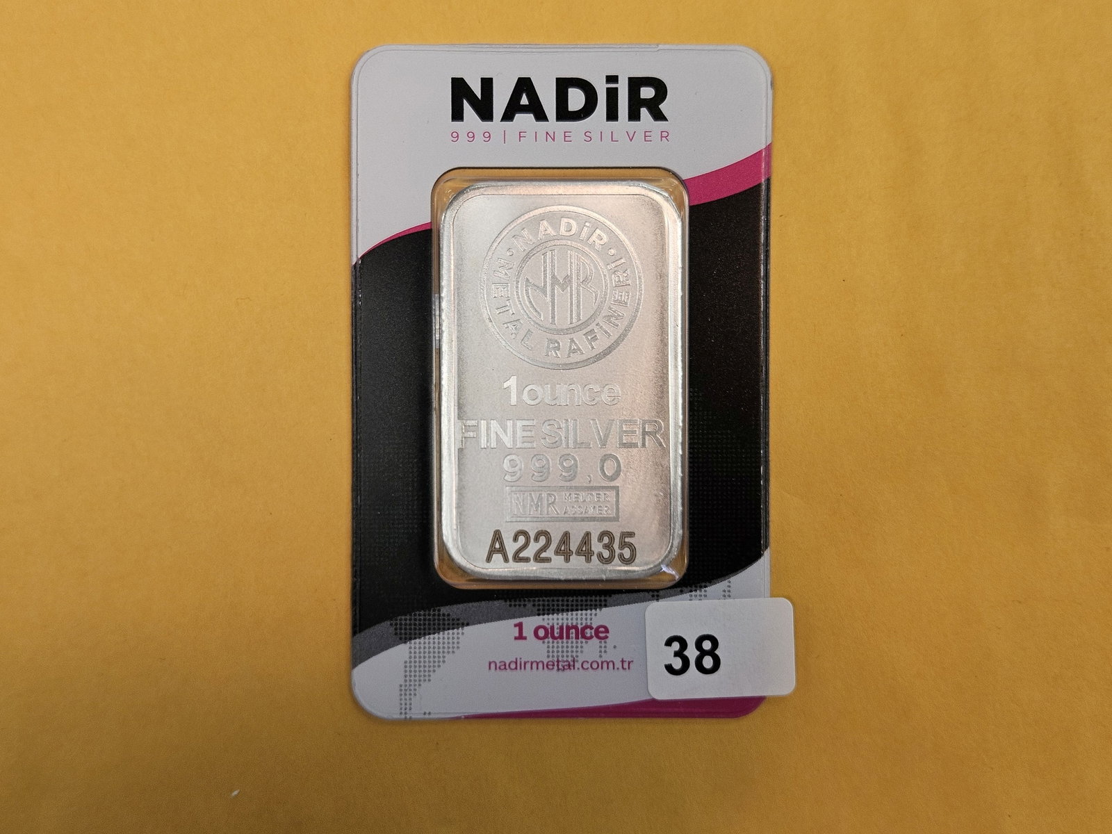 SILVER! NADIR One Troy ounce .999 fine silver bar: In original assay card