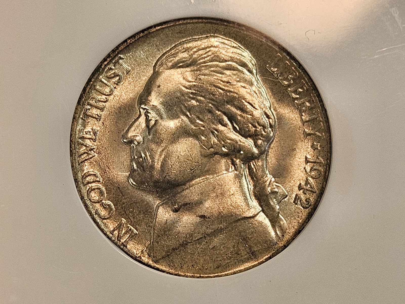 Superb GEM! NGC 1942 Silver Wartime Jefferson Nickel in Mint State 67: Old fatty holder. Purty 