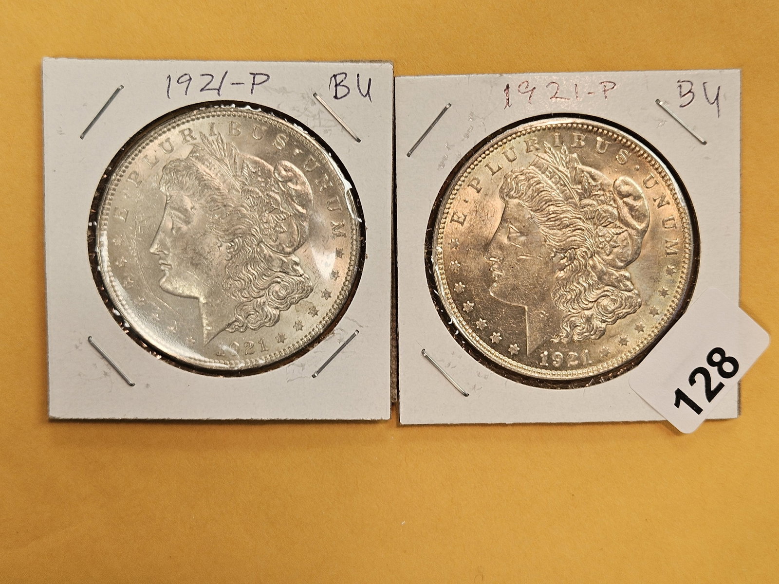 Two Brilliant Uncirculated plus 1921 Morgan silver Dollars - 2