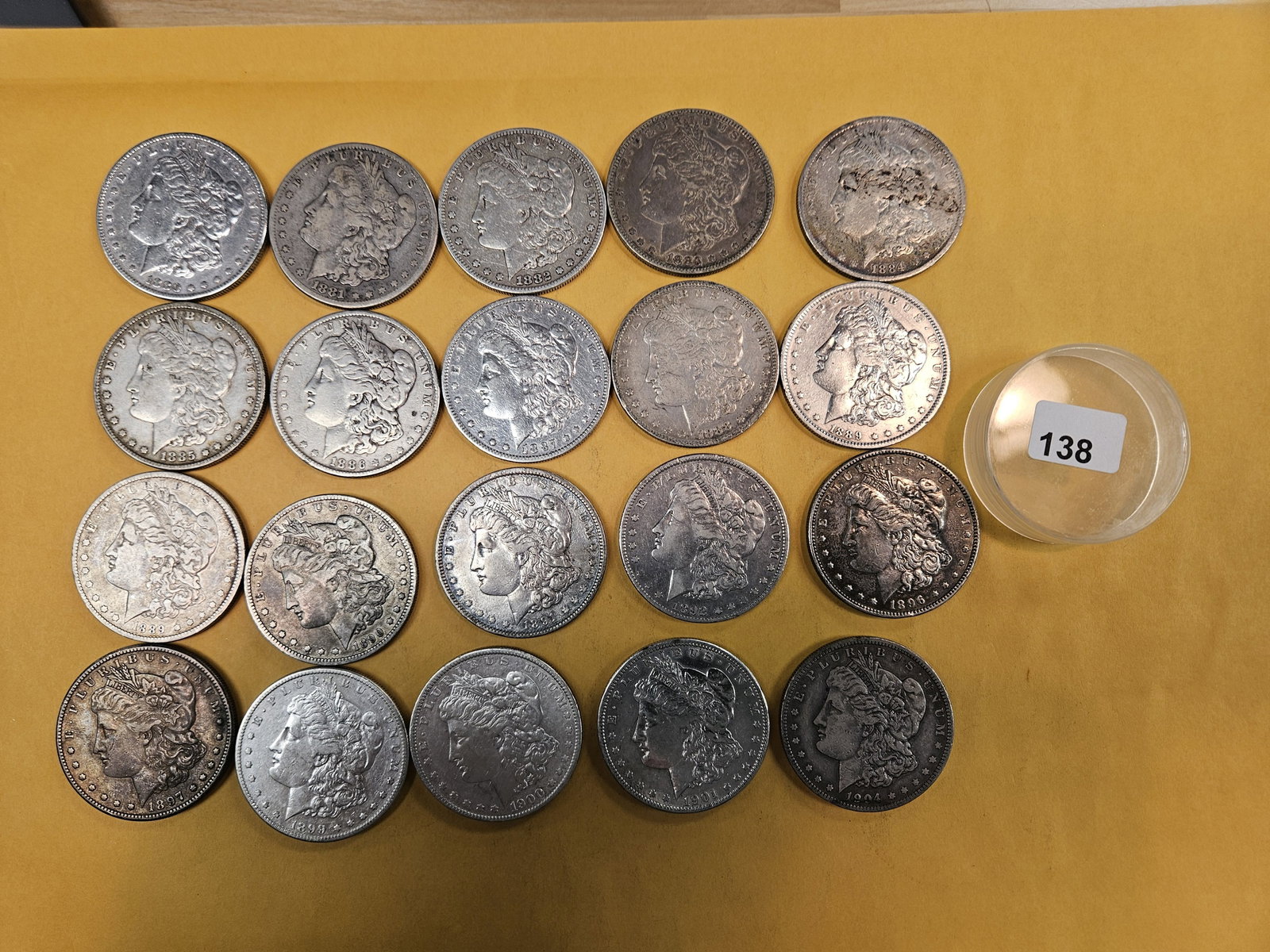** FULL ROLL ** Twenty Morgan Silver Dollars: All pre-1904. Grades from Very Fine through Brilliant About Uncirculated plus - details 