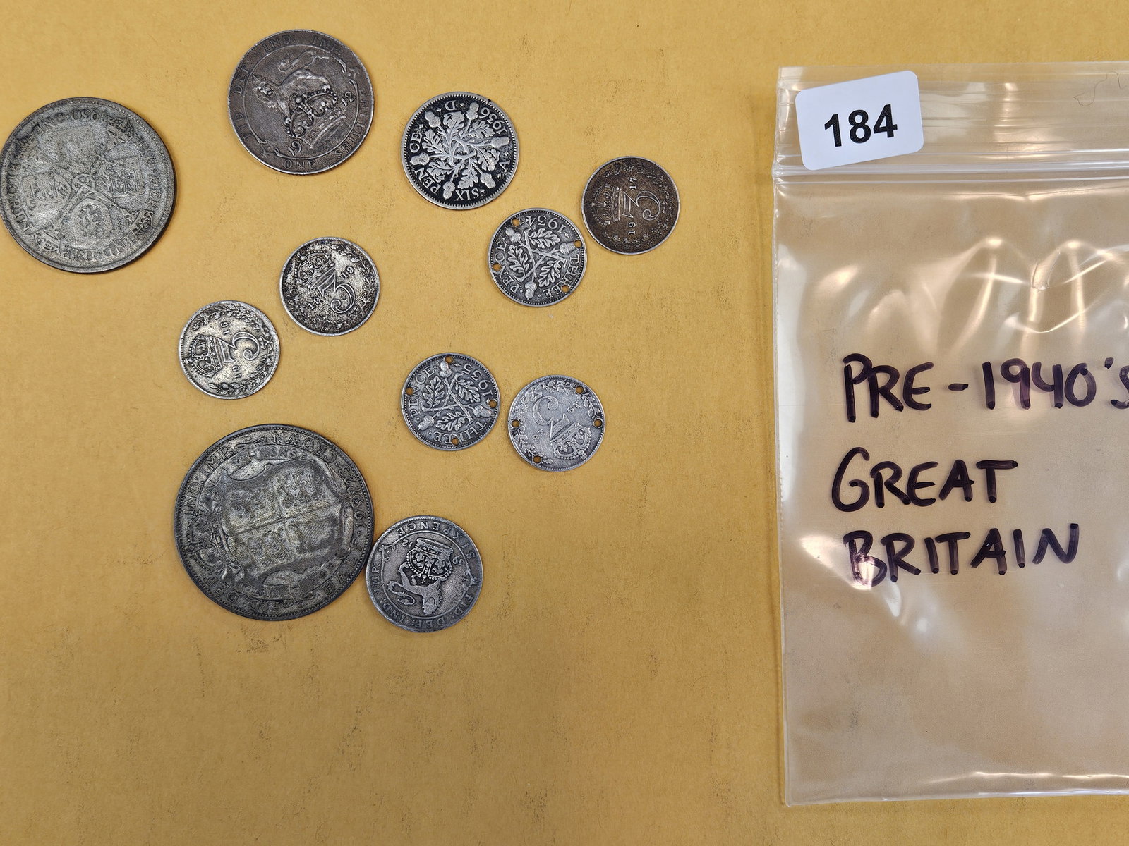 Eleven, pre-1940's Great Britain silver coins: mixed 