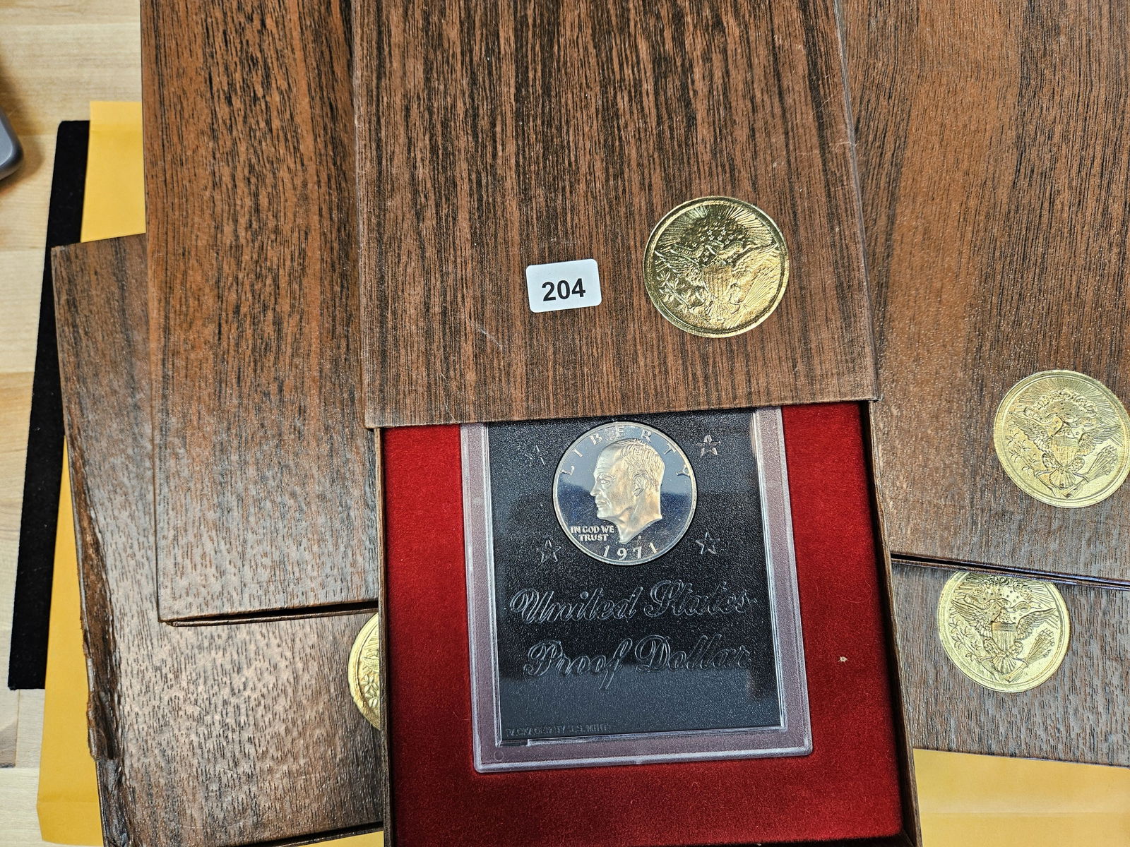 Five GEM Proof Silver BROWN IKE Silver Dollars: Silver Eisenhowers. All in GSA Hard packs & original brown boxes. No coas 