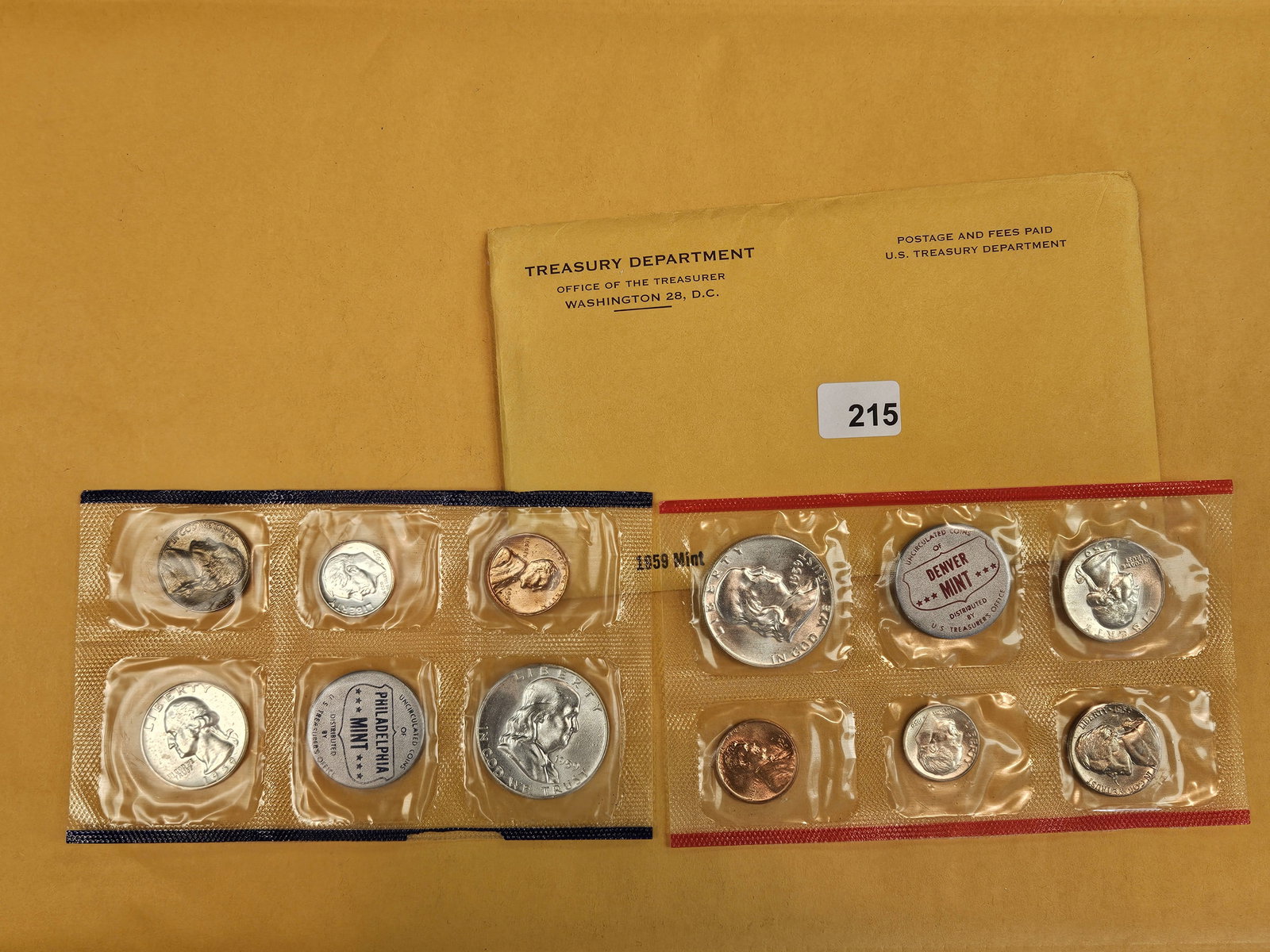 VARIETY! GEM 1959 US P & D Silver Mint Set in OGP: Has the TYPE B Reverse Quarter 