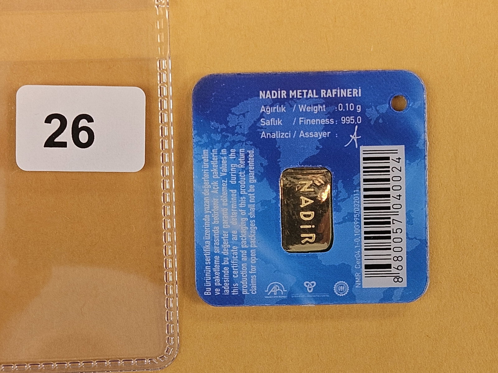 GOLD! Nadir .1 Gram .9999 fine gold bar - 3