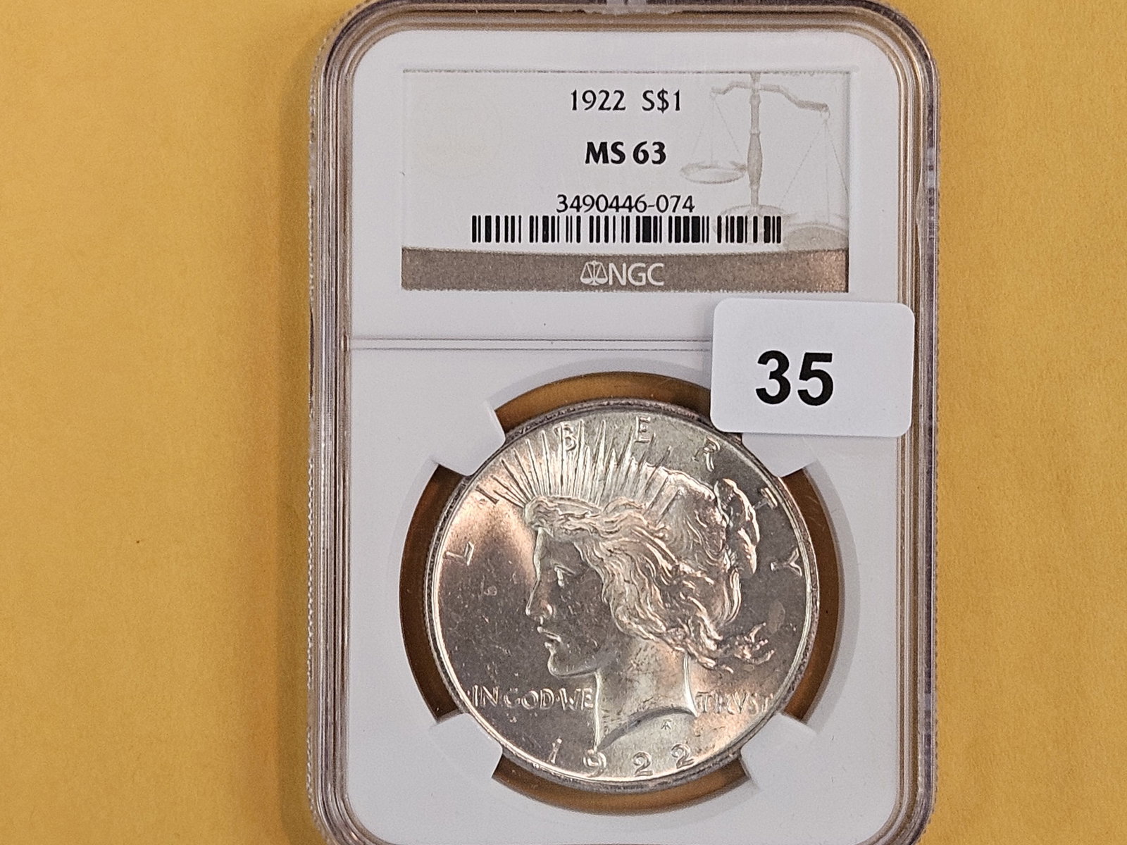 NGC 1922 Peace silver Dollar in Mint State 63 - 2