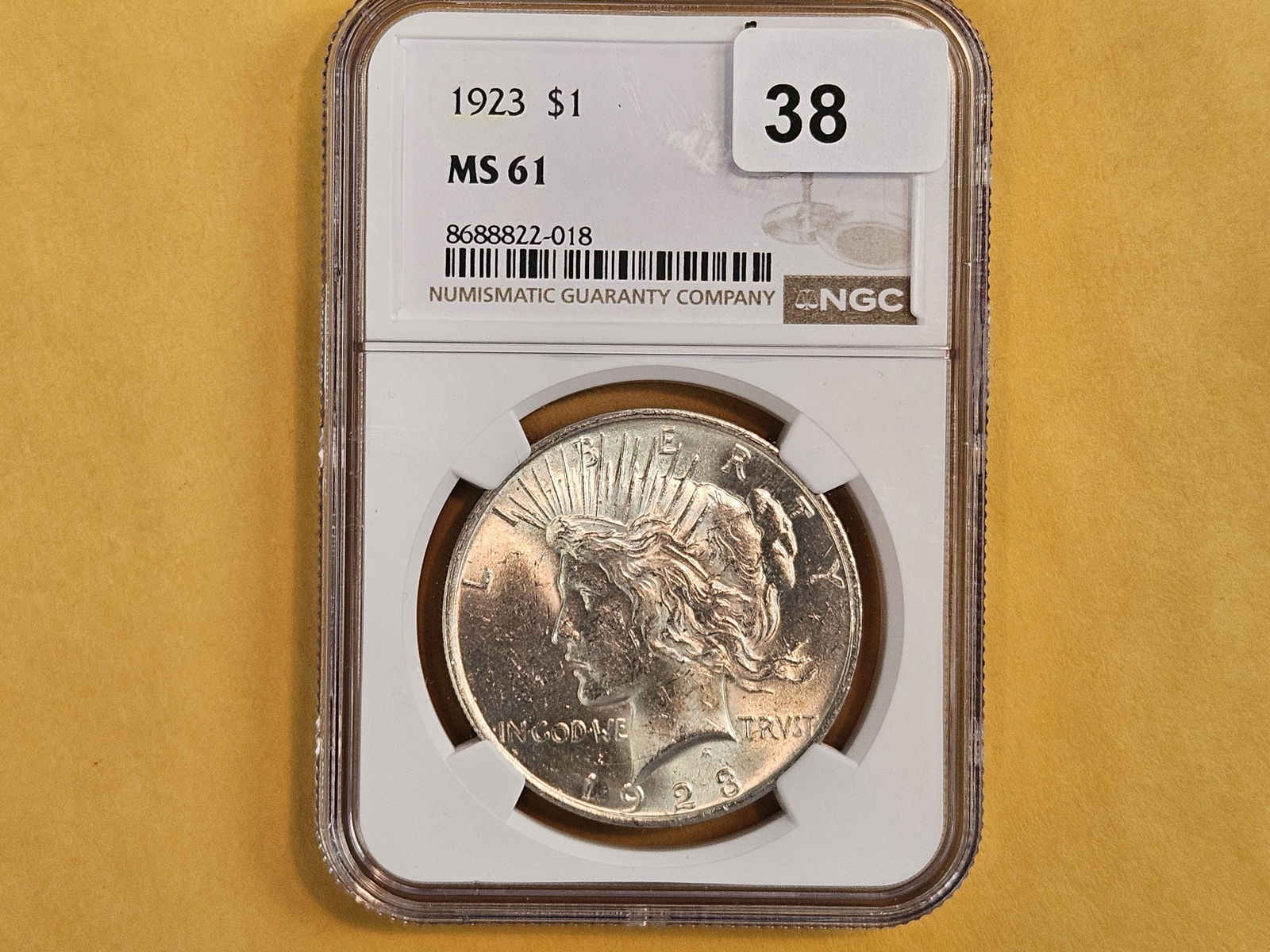 NGC 1923 Peace silver Dollar in Mint State 61 - 2