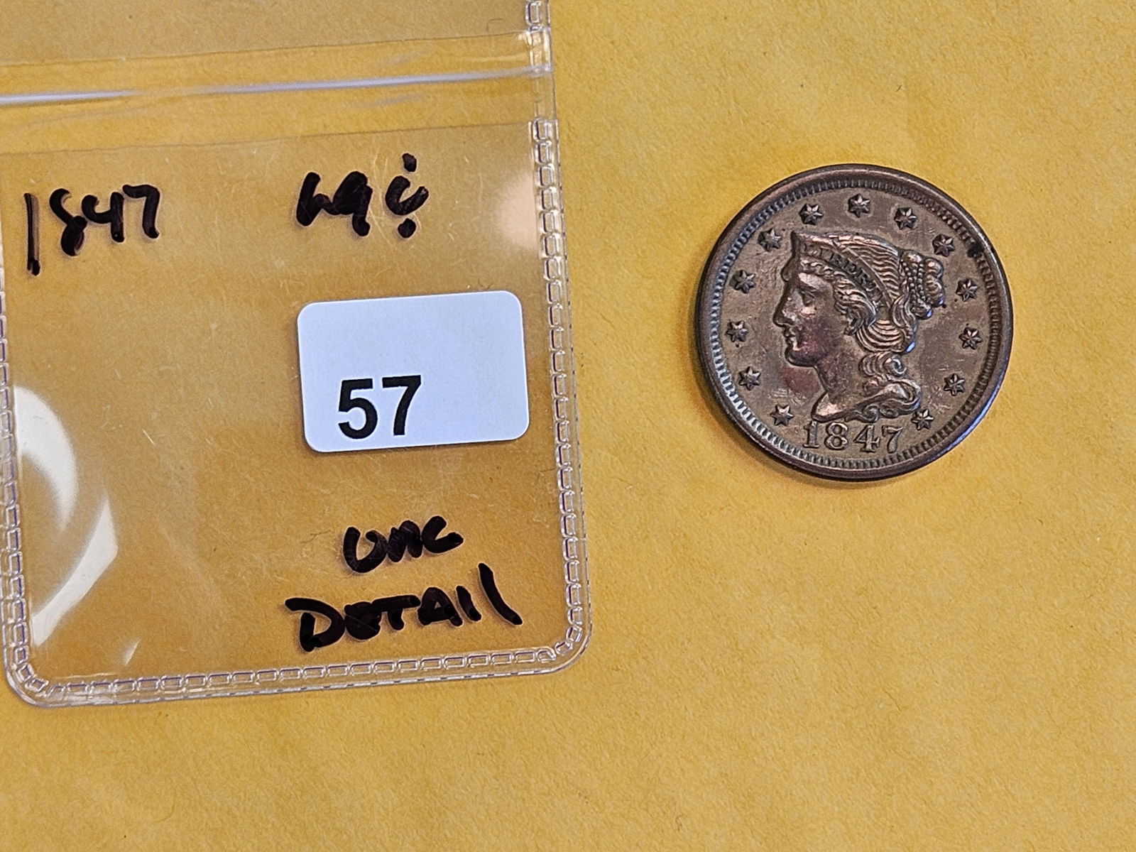 1847 Braided Hair large cent in Bright Uncirculated - details - 2