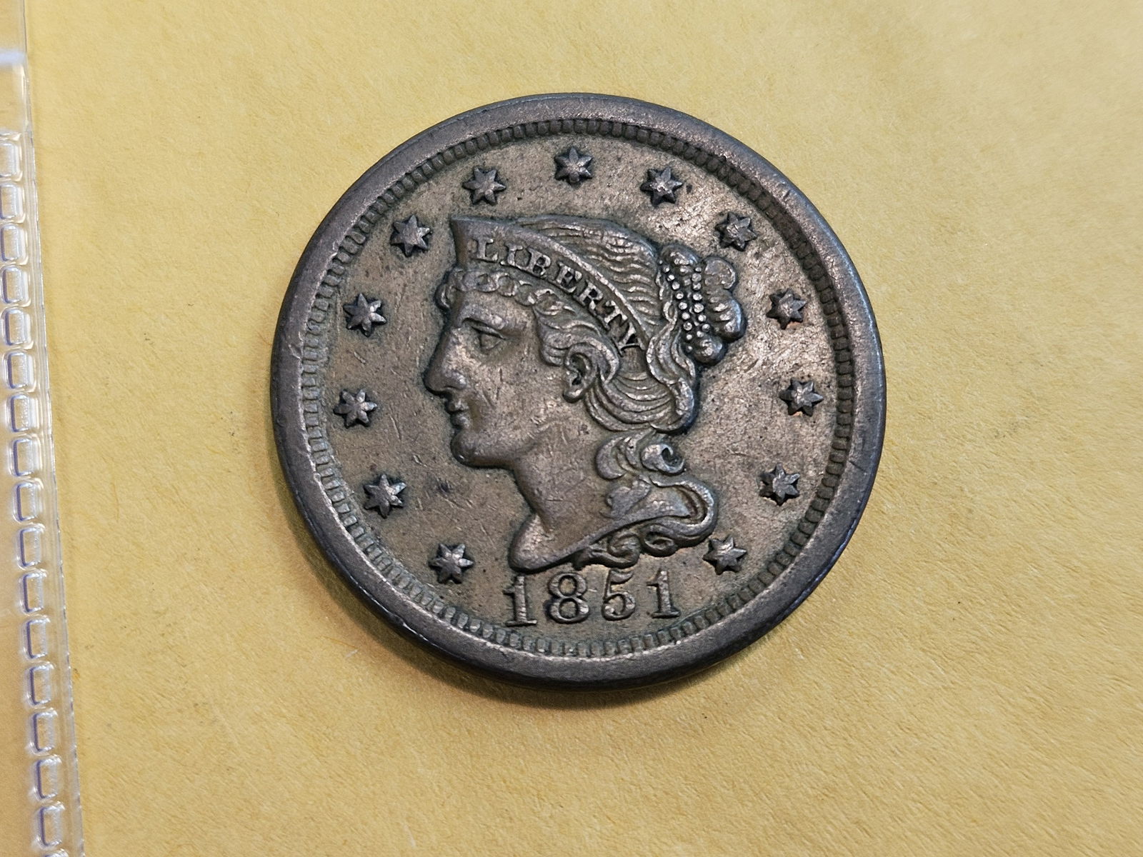 Choice About Uncirculated plus 1851 Braided hair Large Cent: Lovely tan color 