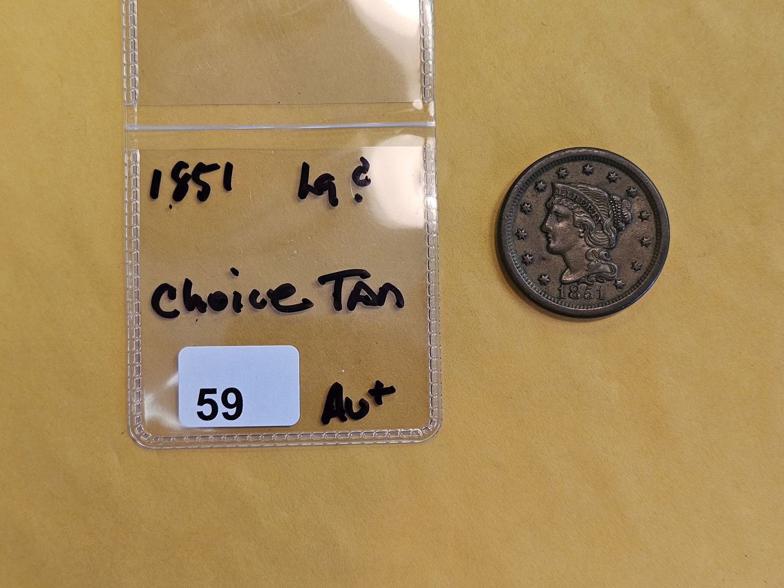 Choice About Uncirculated plus 1851 Braided hair Large Cent - 2