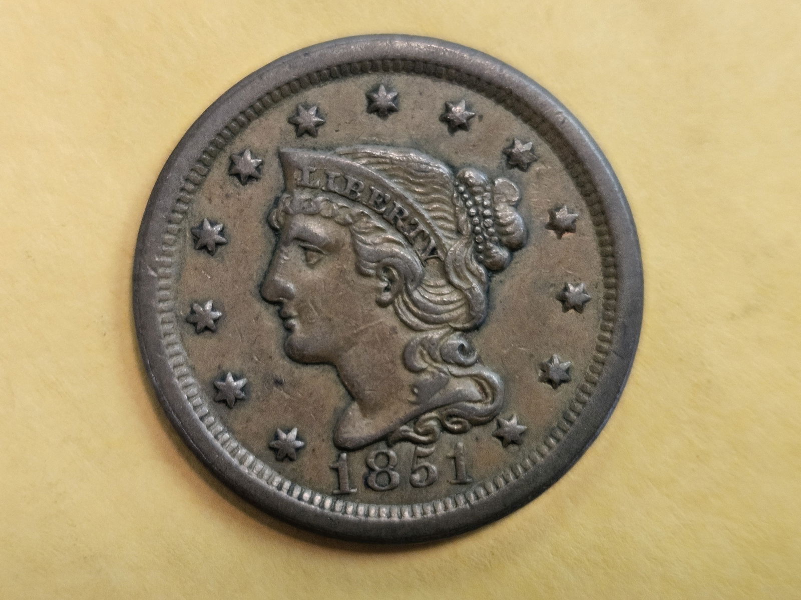 Choice About Uncirculated plus 1851 Braided hair Large Cent - 4