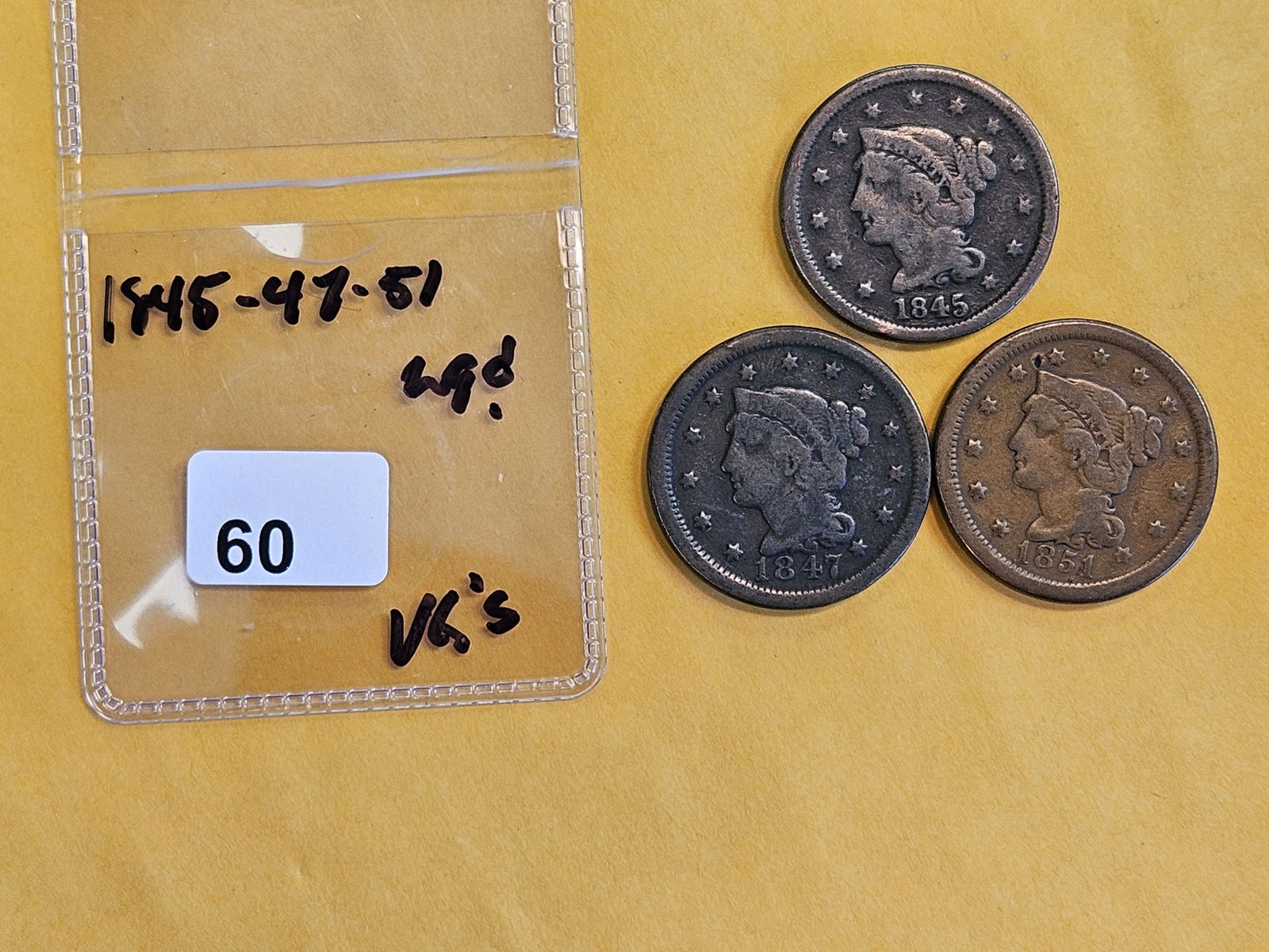 Three Braided hair Large Cents in Very Good - 2