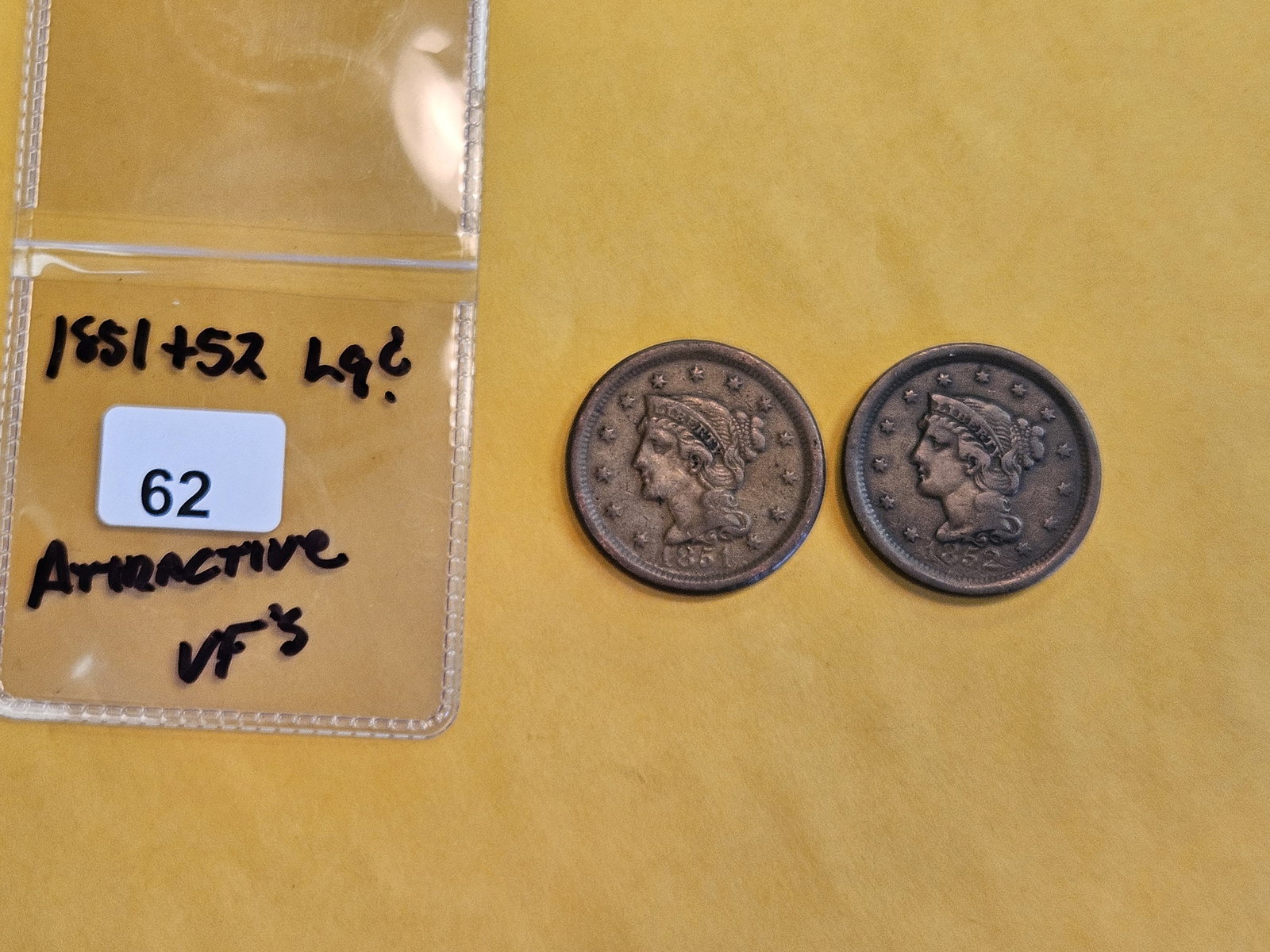 1851 and 1852 Braided Hair Large Cents - 2