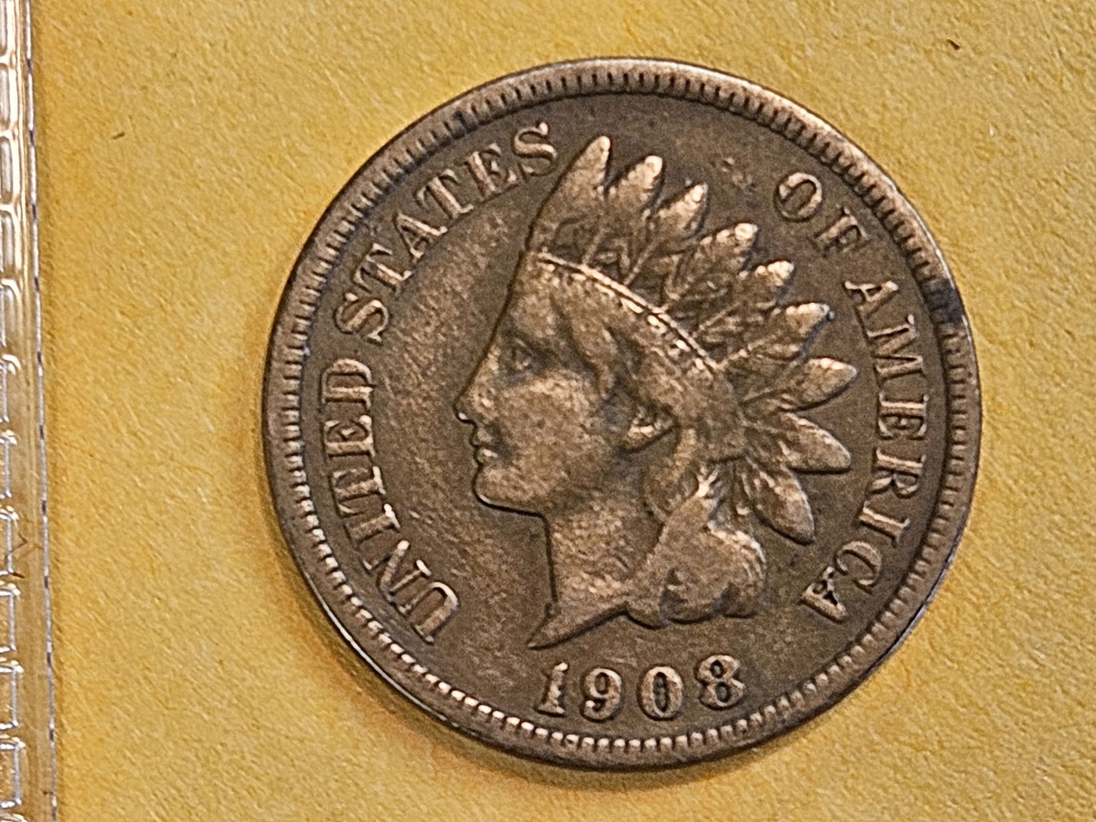 * Semi-Key 1908-S Indian cent in Very Fine: Next to last year issue 