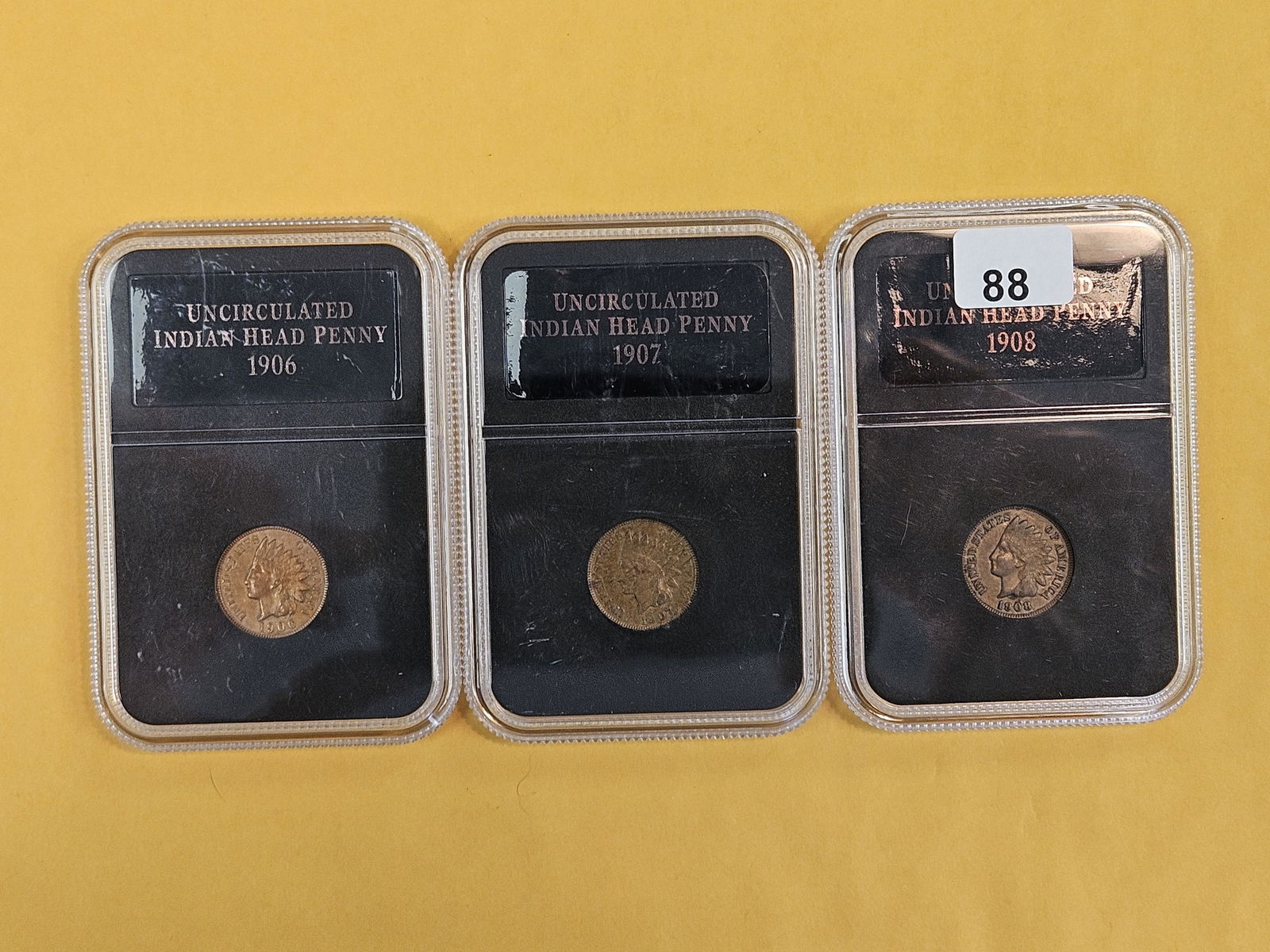 1906, 1907 and 1908 Indian Cents: All three in Choice About uncirculated plus 
