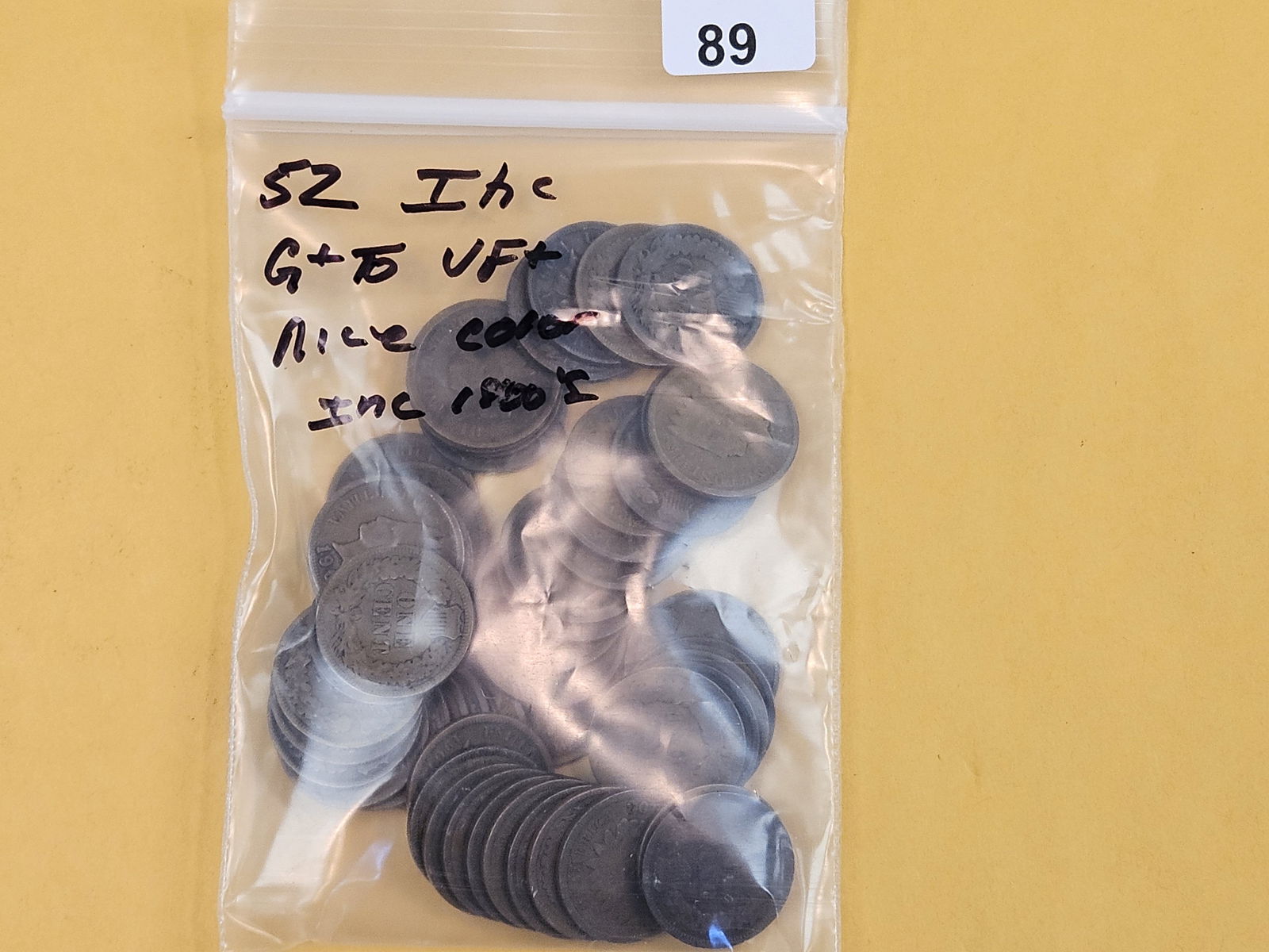 Fifty-Two Indian Cents: All in Good plus to Very Fine plus. Includes some 1800s 