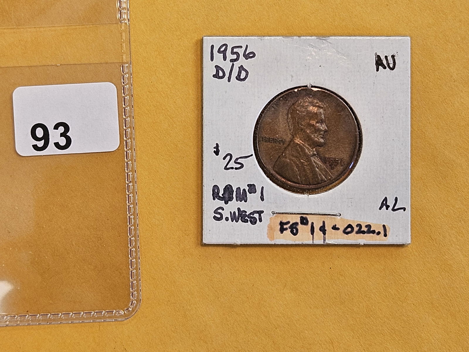 Variety! 1956-D/D Wheat cent in About Uncirculated: Tinges of original luster. Strong repunched mint mark! 