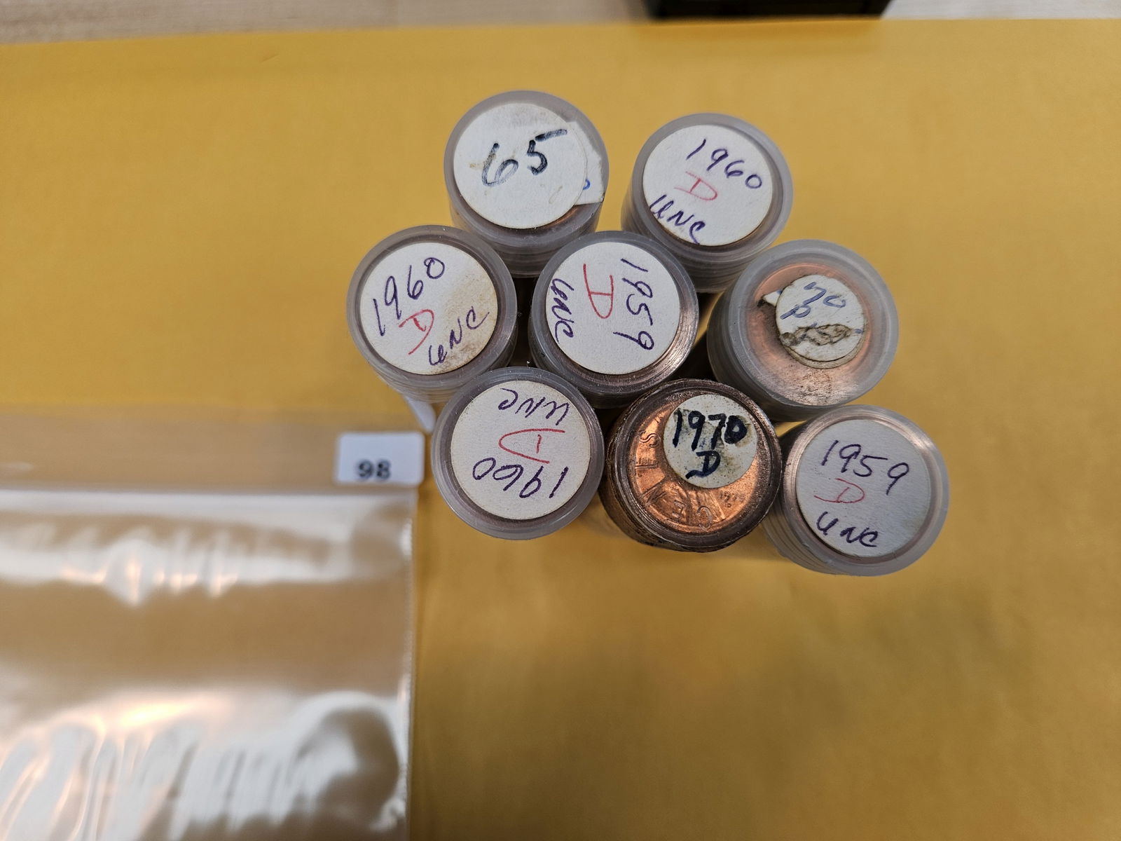 Eight Rolls of Brilliant Uncirculated Memorial Lincoln Cents: From dealer. Unsearched by us 
