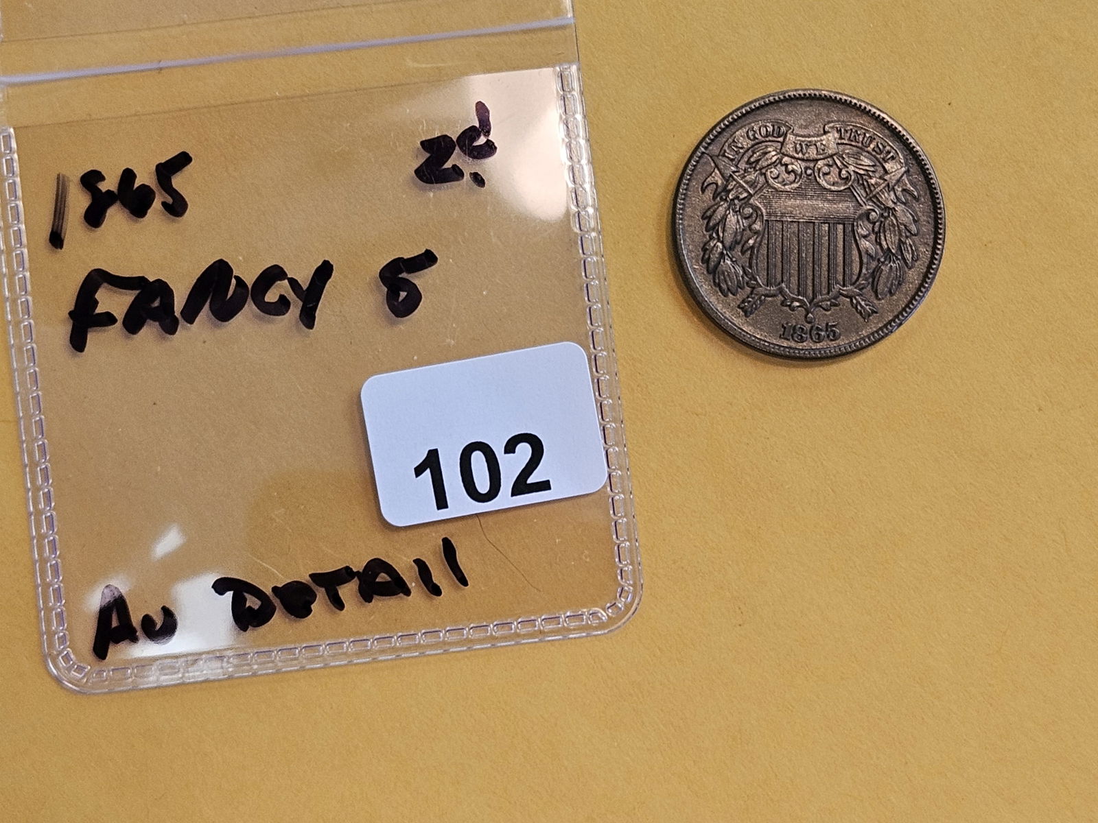 1865 Two Cent piece in Bright About Uncirculated - details - 2