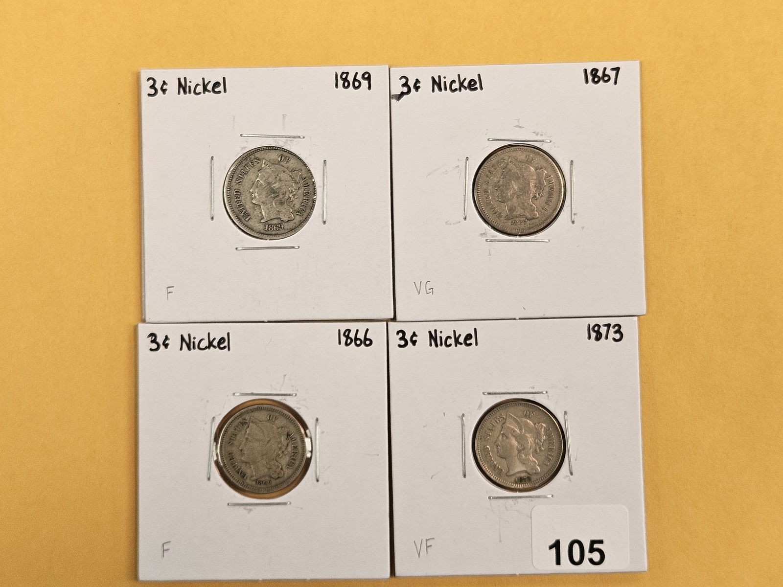 Four mixed Three Cent Nickels (1 of 4)