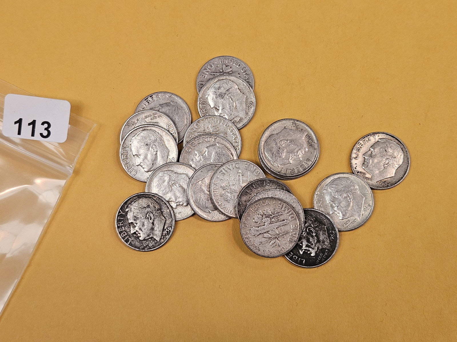 Twenty mixed silver Roosevelt Dimes: Circulated 