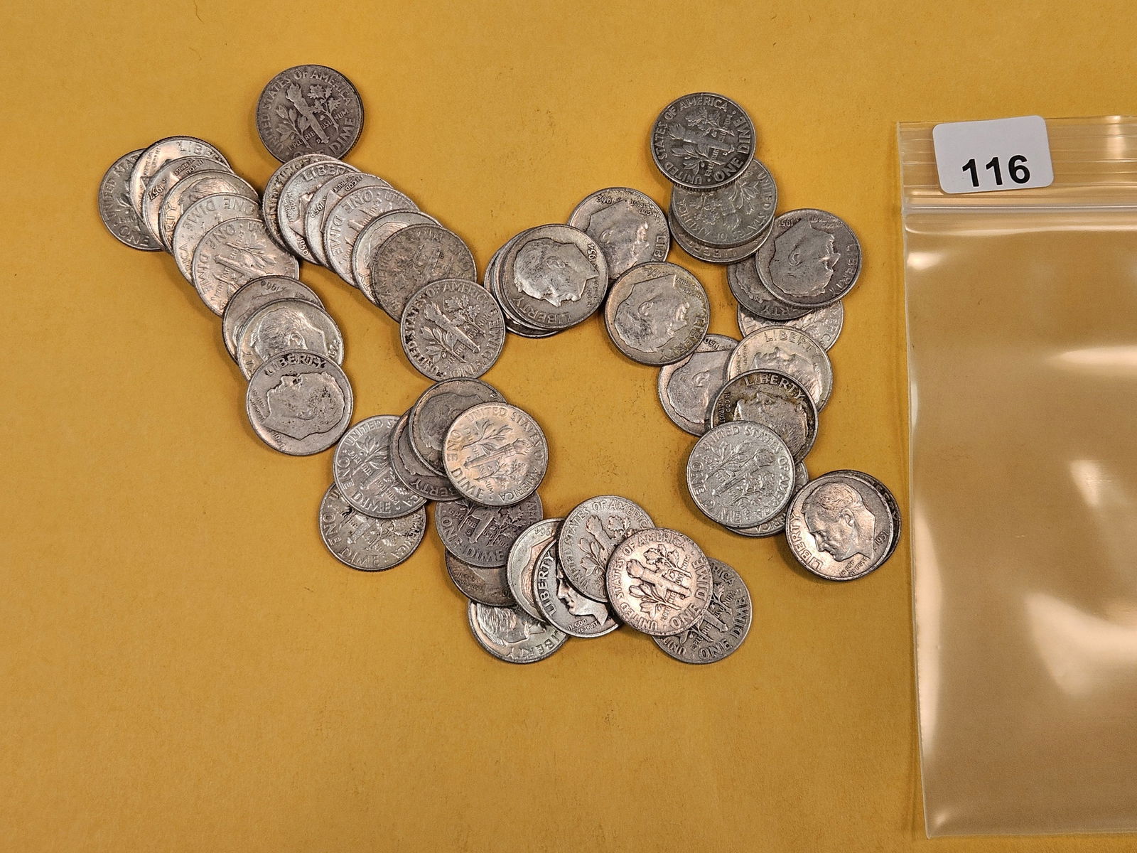 Fifty mixed silver Roosevelt Dimes: Circulated 