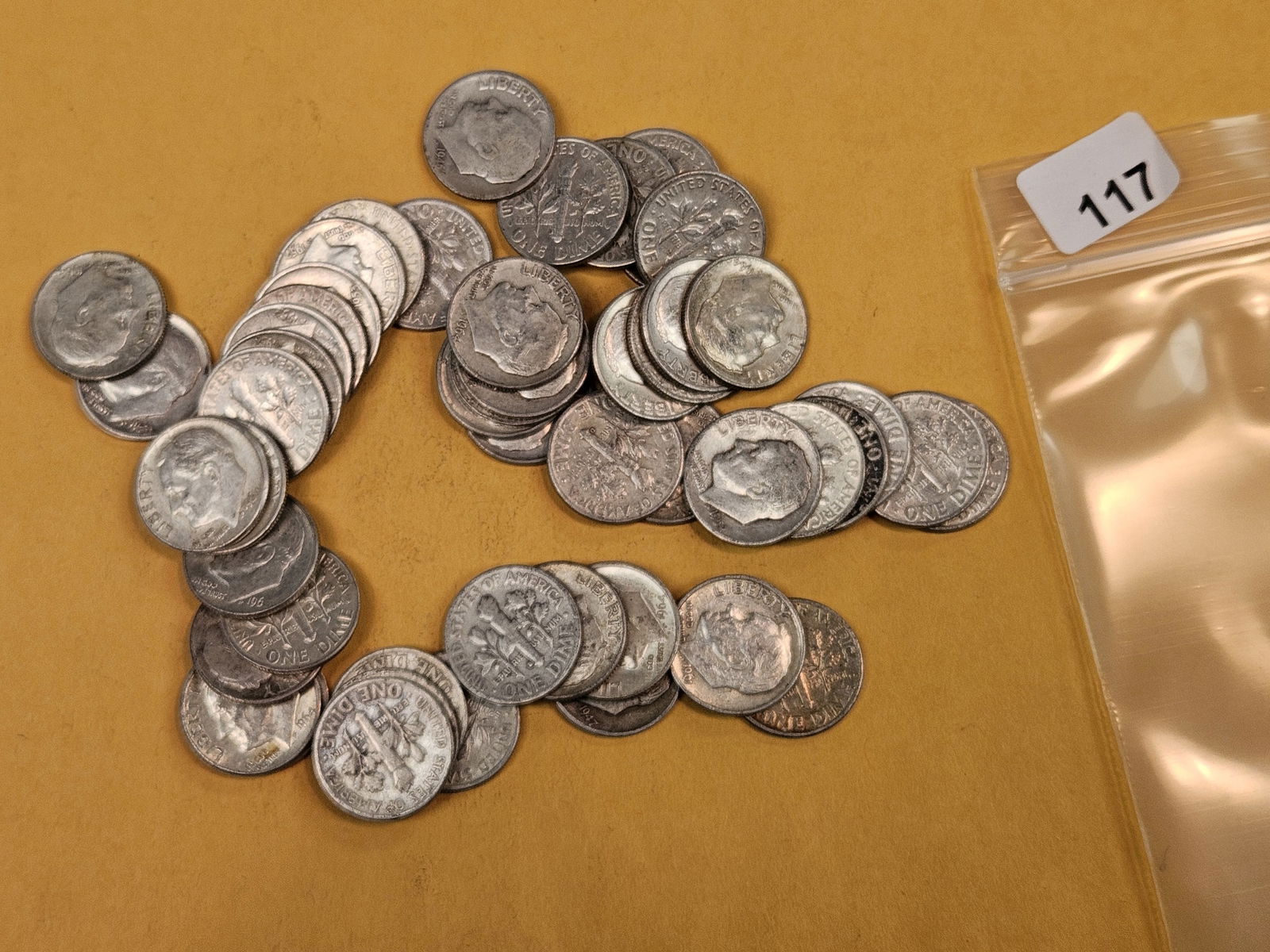 Fifty mixed silver Roosevelt Dimes: Circulated 