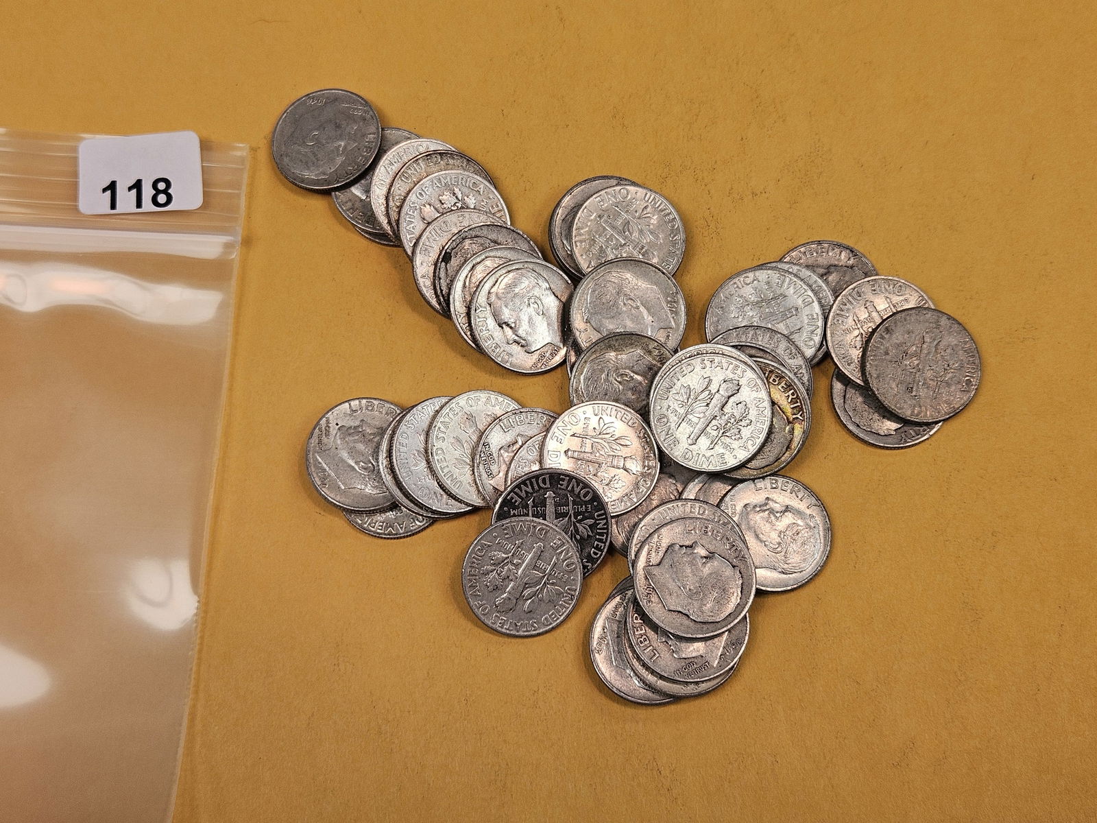Fifty mixed silver Roosevelt Dimes: Circulated 