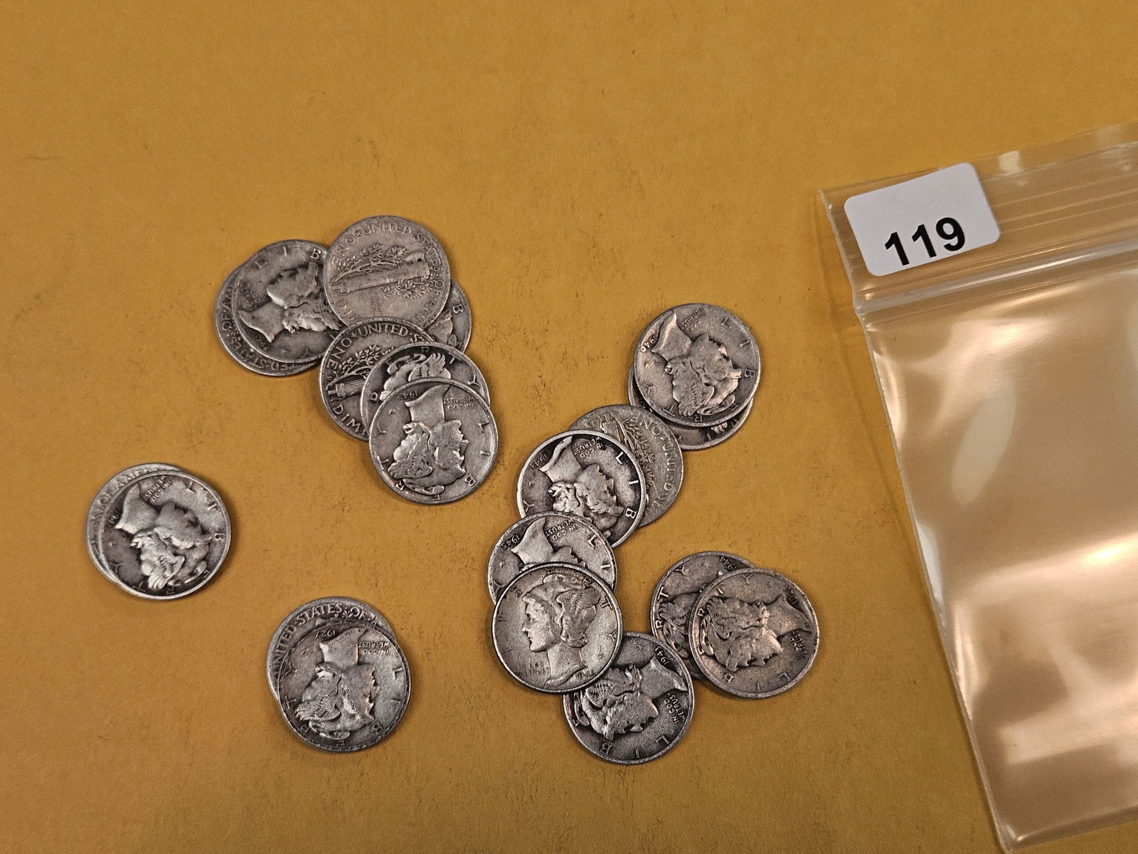 Twenty mixed silver Mercury Dimes: Circulated 