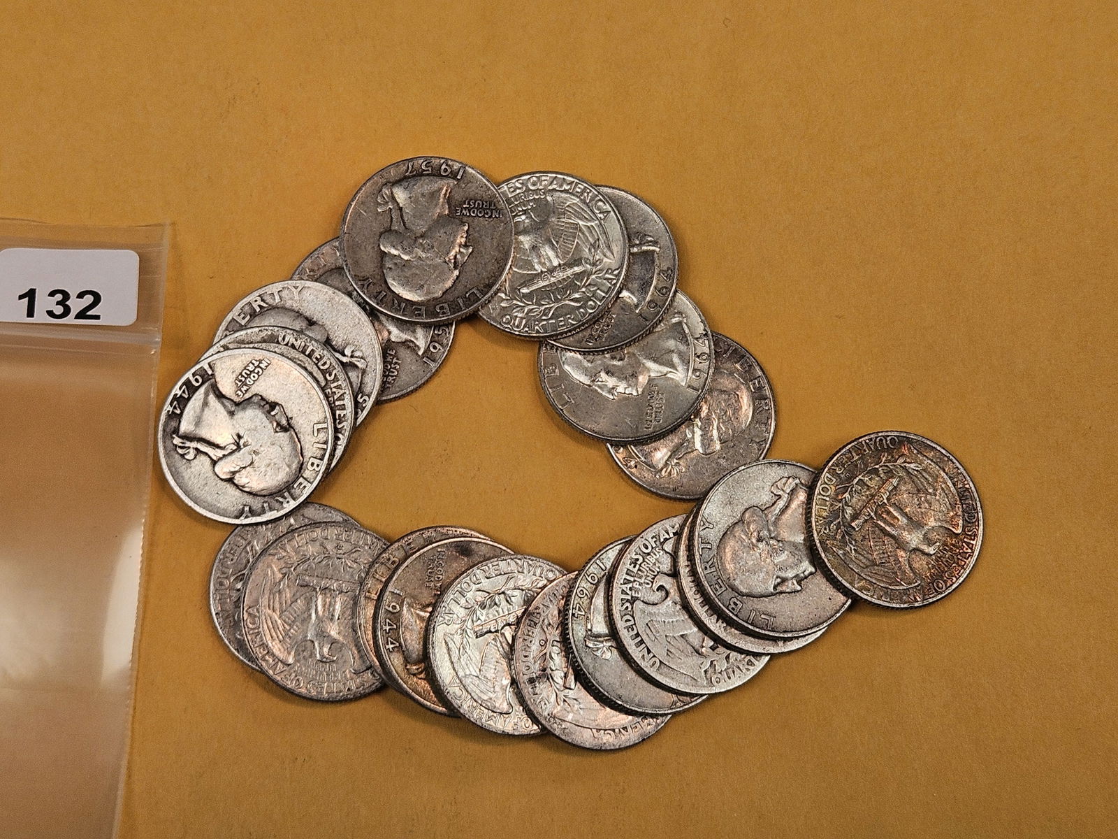 Twenty mixed silver Washington Quarters: Circulated 