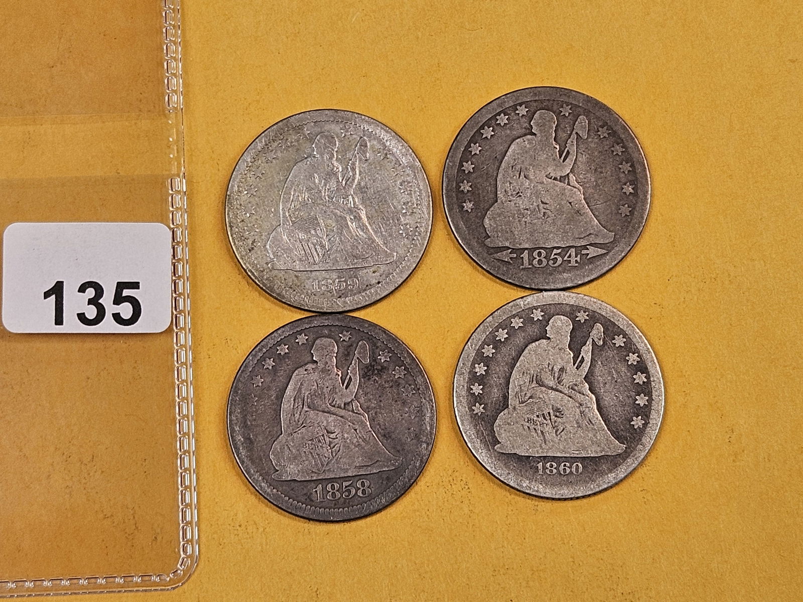 Four mixed Seated Liberty Silver Quarters: Circulated 