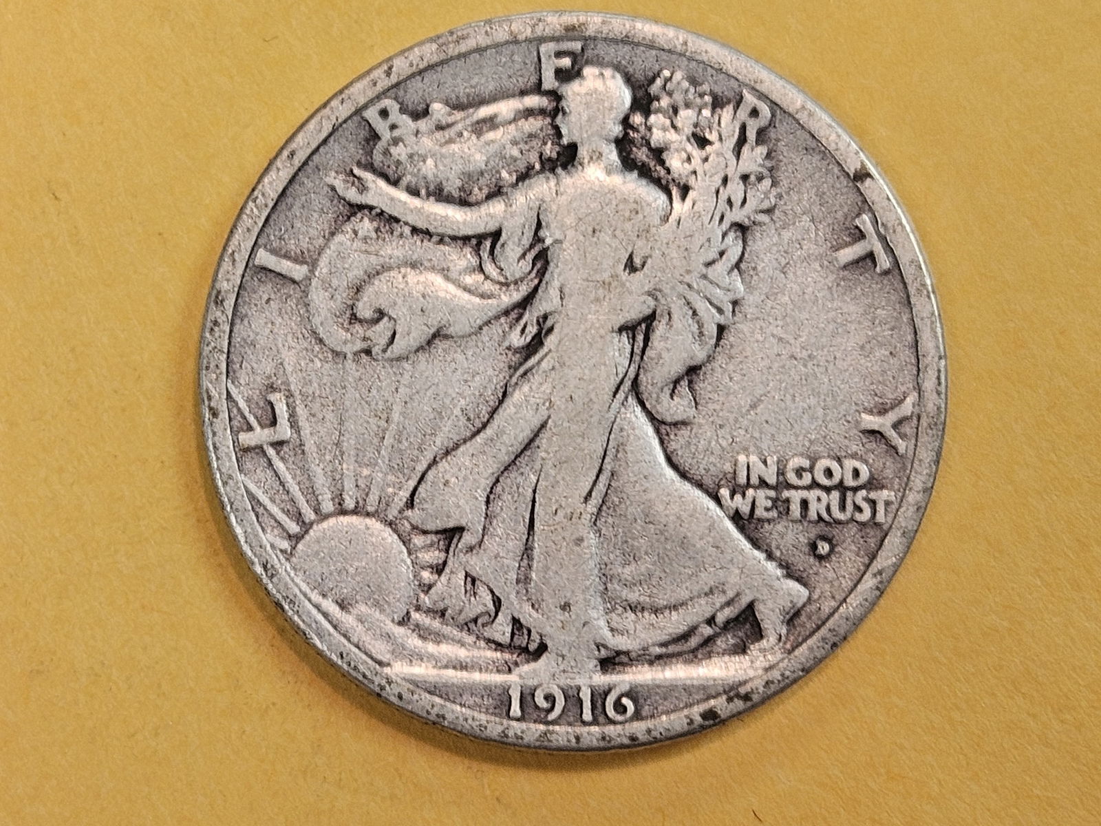 Semi-Key 1916-D Walking Liberty silver Half Dollar: In Fine 