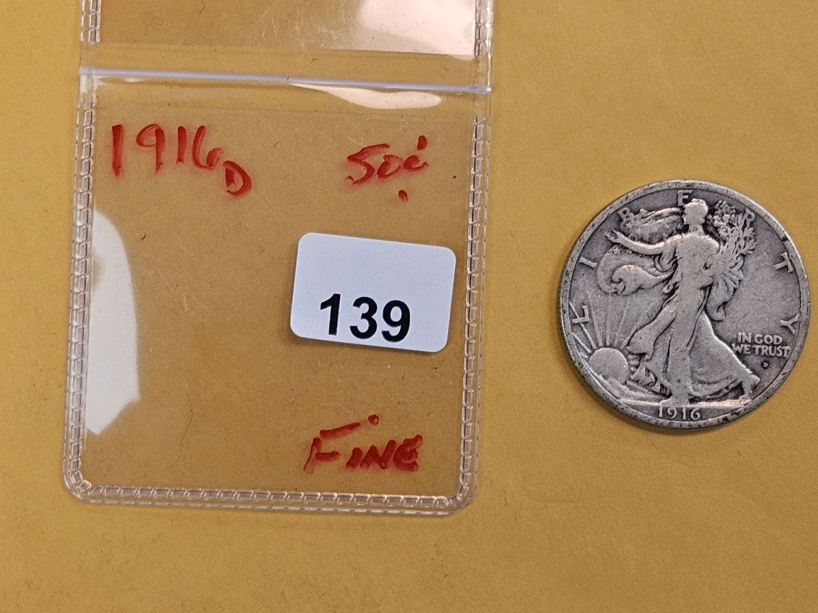 Semi-Key 1916-D Walking Liberty silver Half Dollar - 2