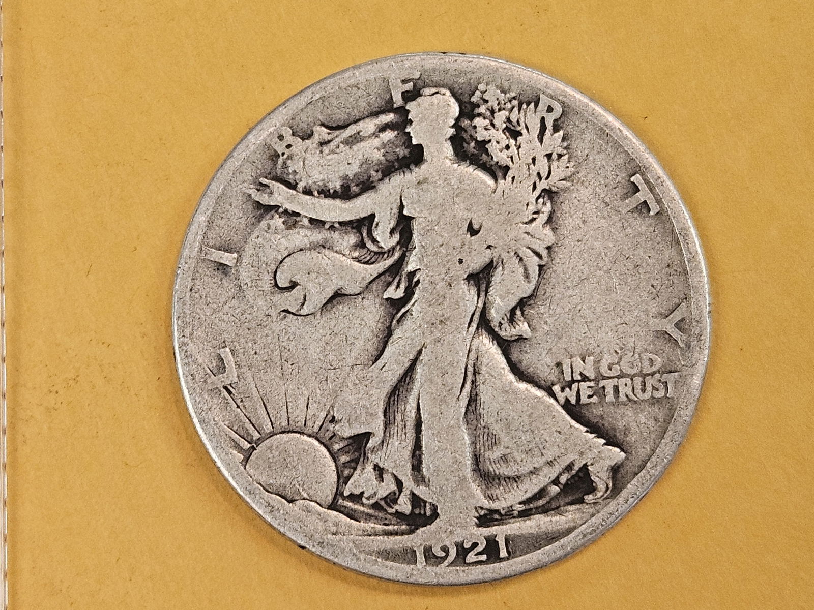 Semi-Key 1921-S Walking Liberty silver Half Dollar: In Very Good plus 