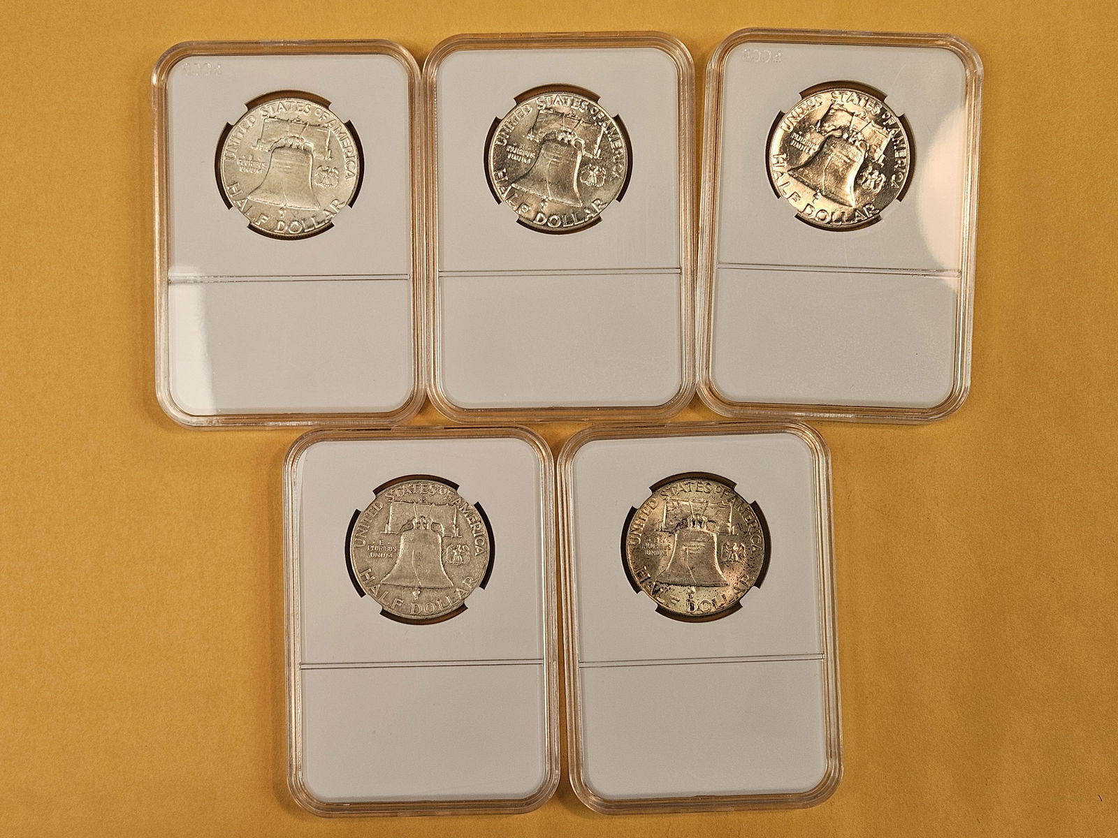 Five mixed silver Franklin Half Dollars - 3