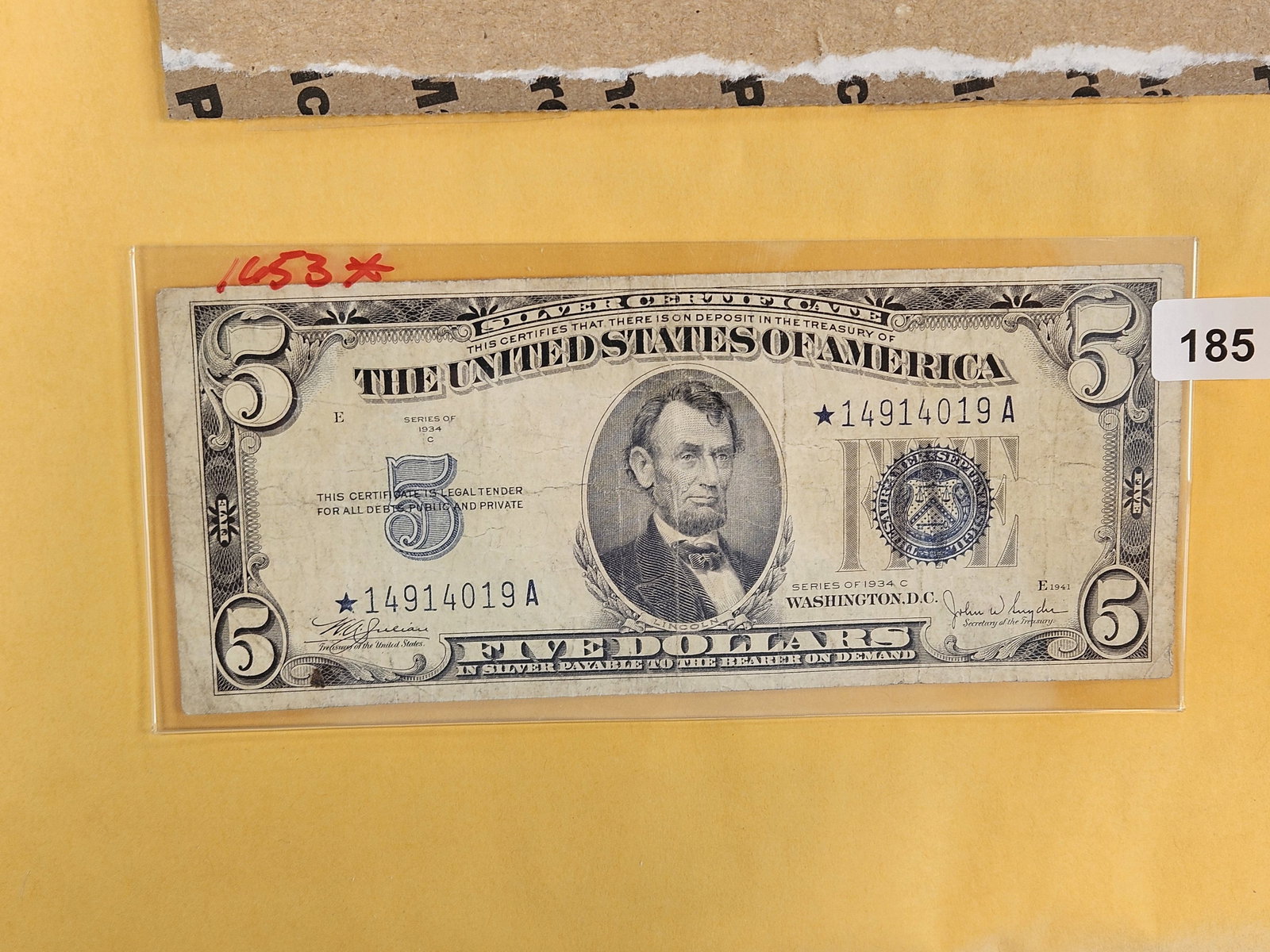 Series of 1934-C Five Dollar STAR Replacement Silver Certificate (1 of 2)