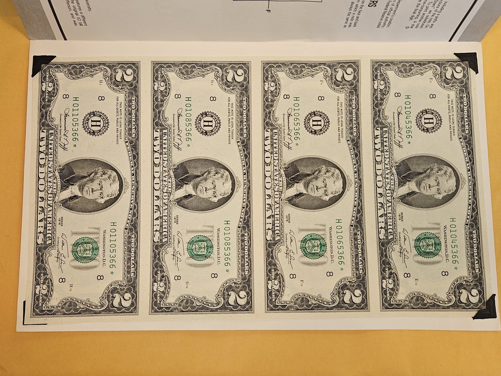 Uncut sheet of Crisp, Uncirculated, Two Dollar FRN STAR Replacement notes - 2