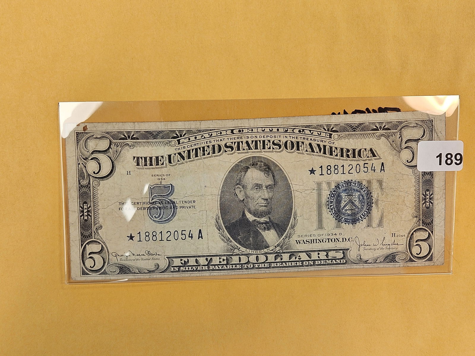 Series of 1934-D Five Dollar STAR Replacement Silver Certificate (1 of 2)