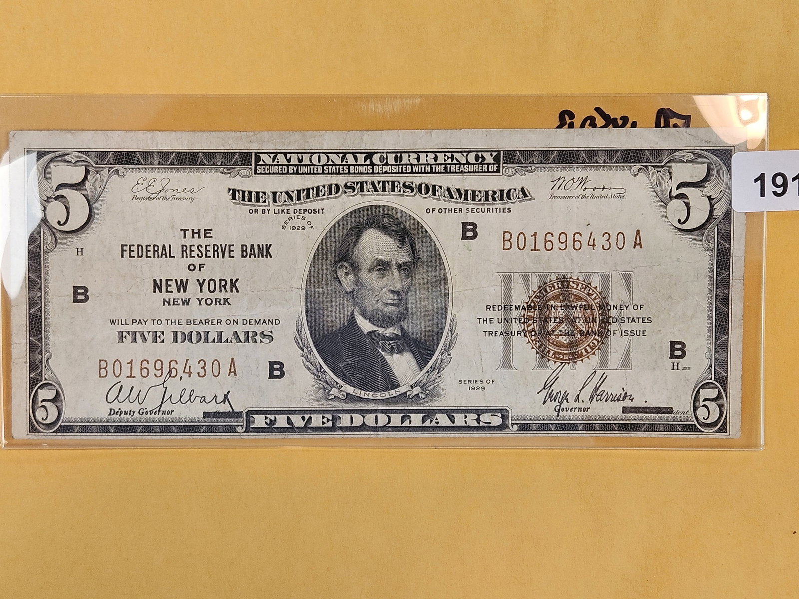 Series of 1929 Five Dollar National Currency: New York. Fr1850-B 